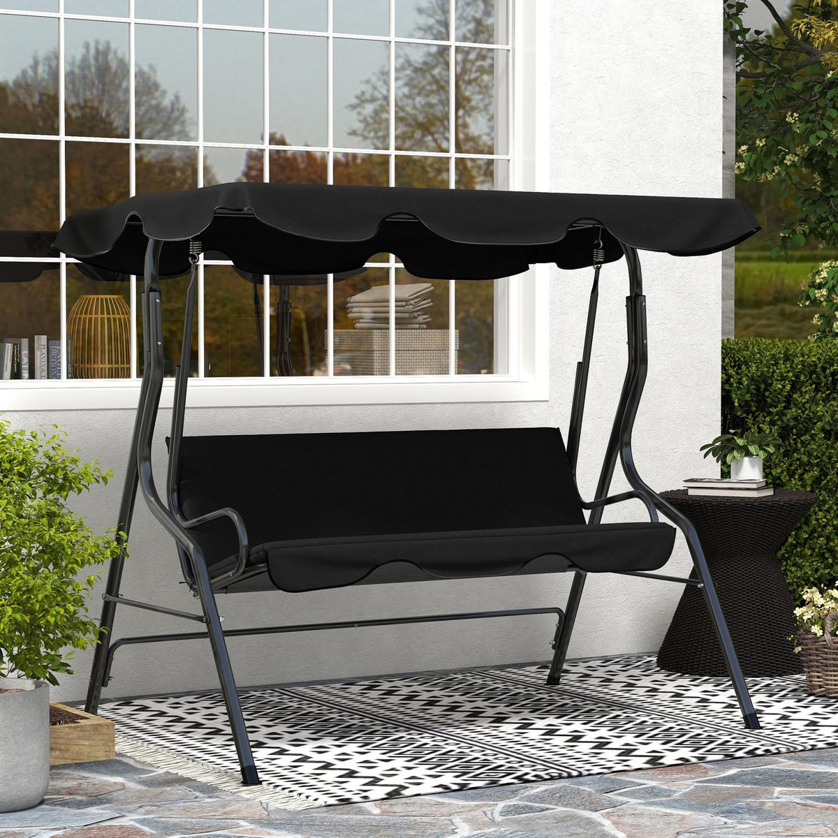 OUTSUNNY Balancelle de jardin 3 places coussins assise dossier noir