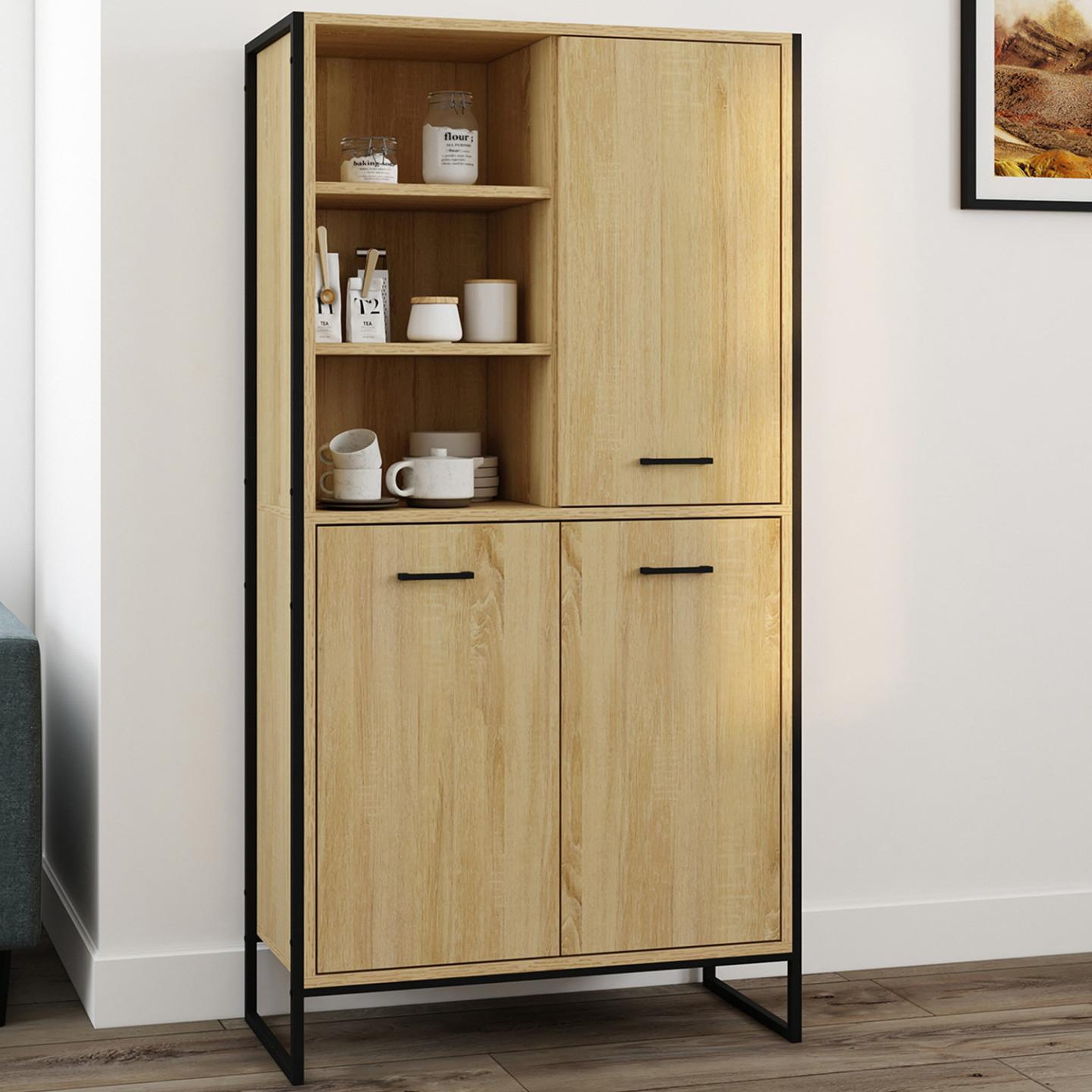 Voir la diapositive 2 : ID MARKET Buffet haut h. 160 cm detroit 3 portes design industriel