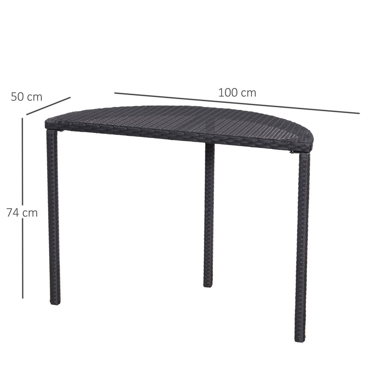 OUTSUNNY Table de jardin demi cercle - table de balcon demi lune - dim. 100L x 50l x 74H cm résine tressée 4 fils imitation rotin noir