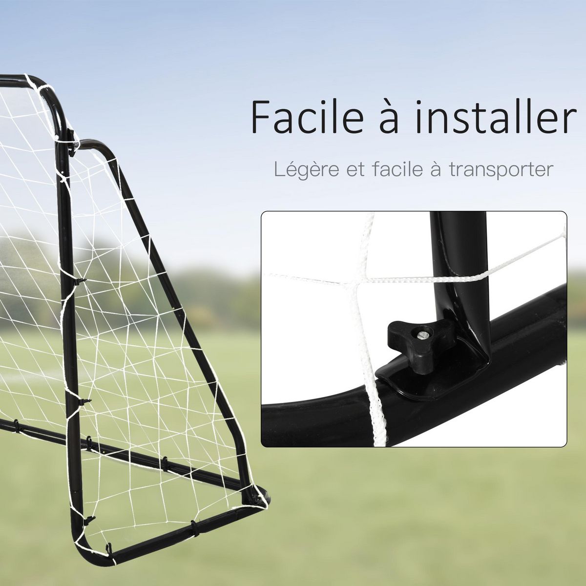 HOMCOM But de football - cage de foot - but futsal dim. 203L x 81l x 120H cm - châssis métal époxy filet polyester - piquets inclus - noir