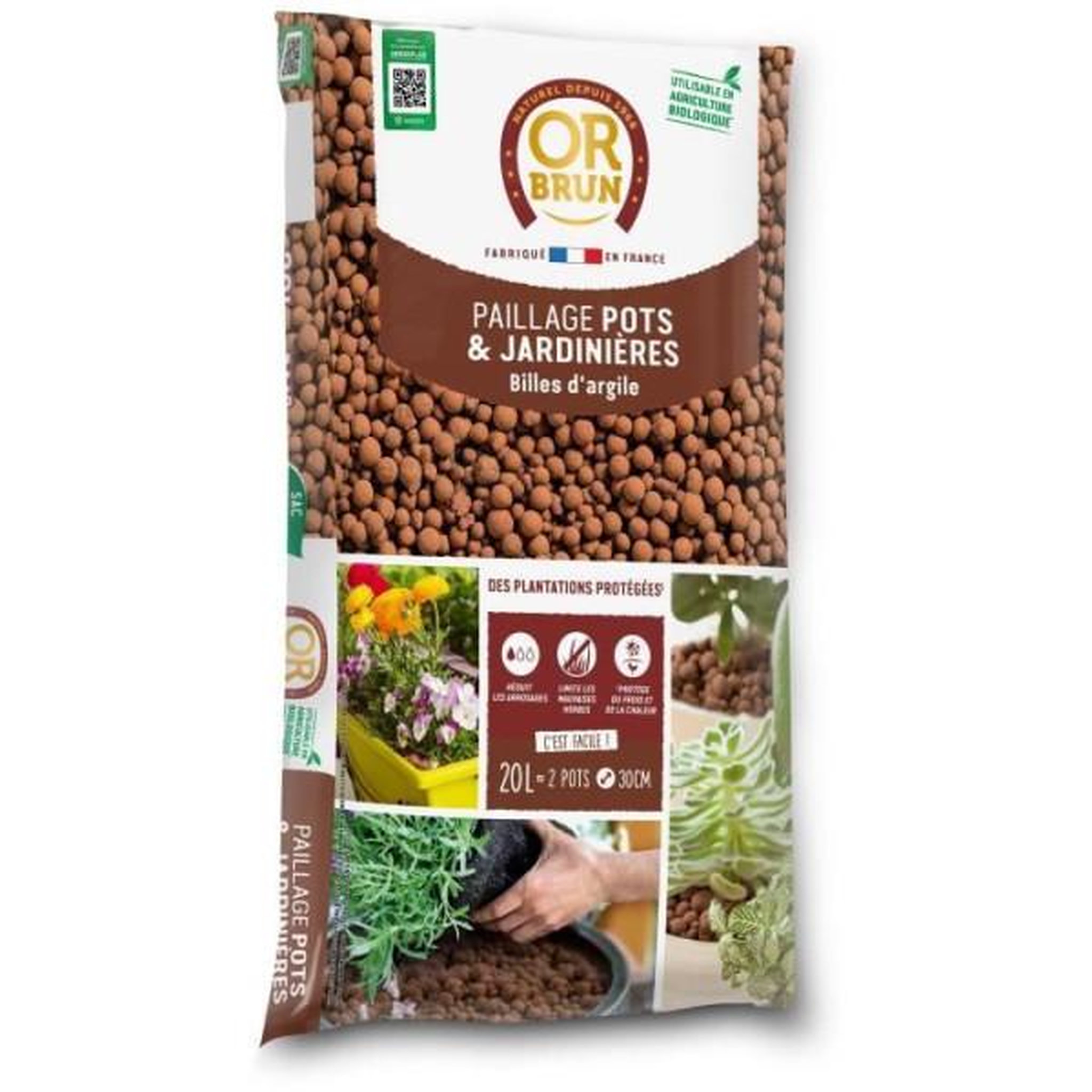 OR BRUN Billes D'Argile - OR BRUN - Favorise Le Drainage - Aere le Sol - Conserve l'Humidité - 20L