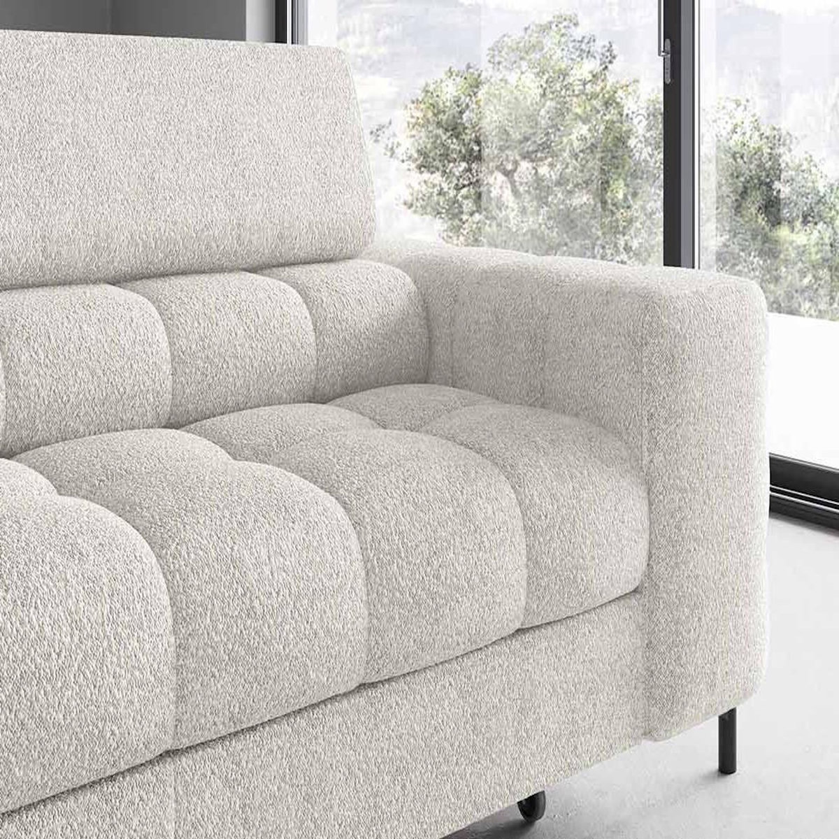 BEST MOBILIER Elisa - canapé d'angle gauche 5 places convertible avec coffre et têtières réglables en tissu bouclette