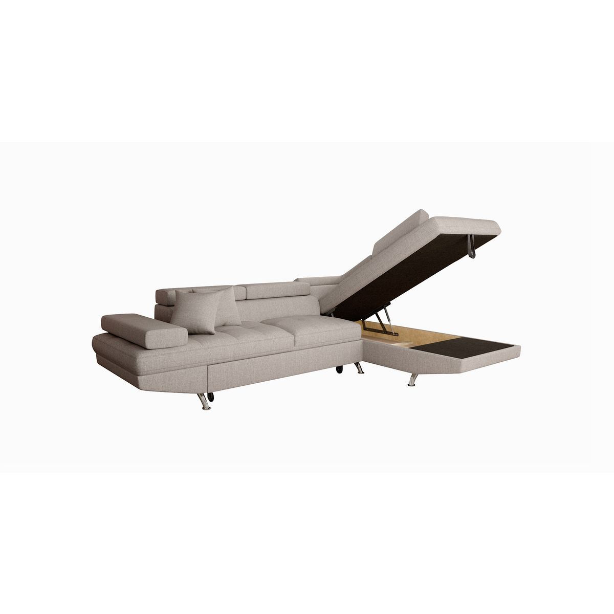 Canapé d'angle droit convertible 4 à 5 places CHICAGO, tissu beige