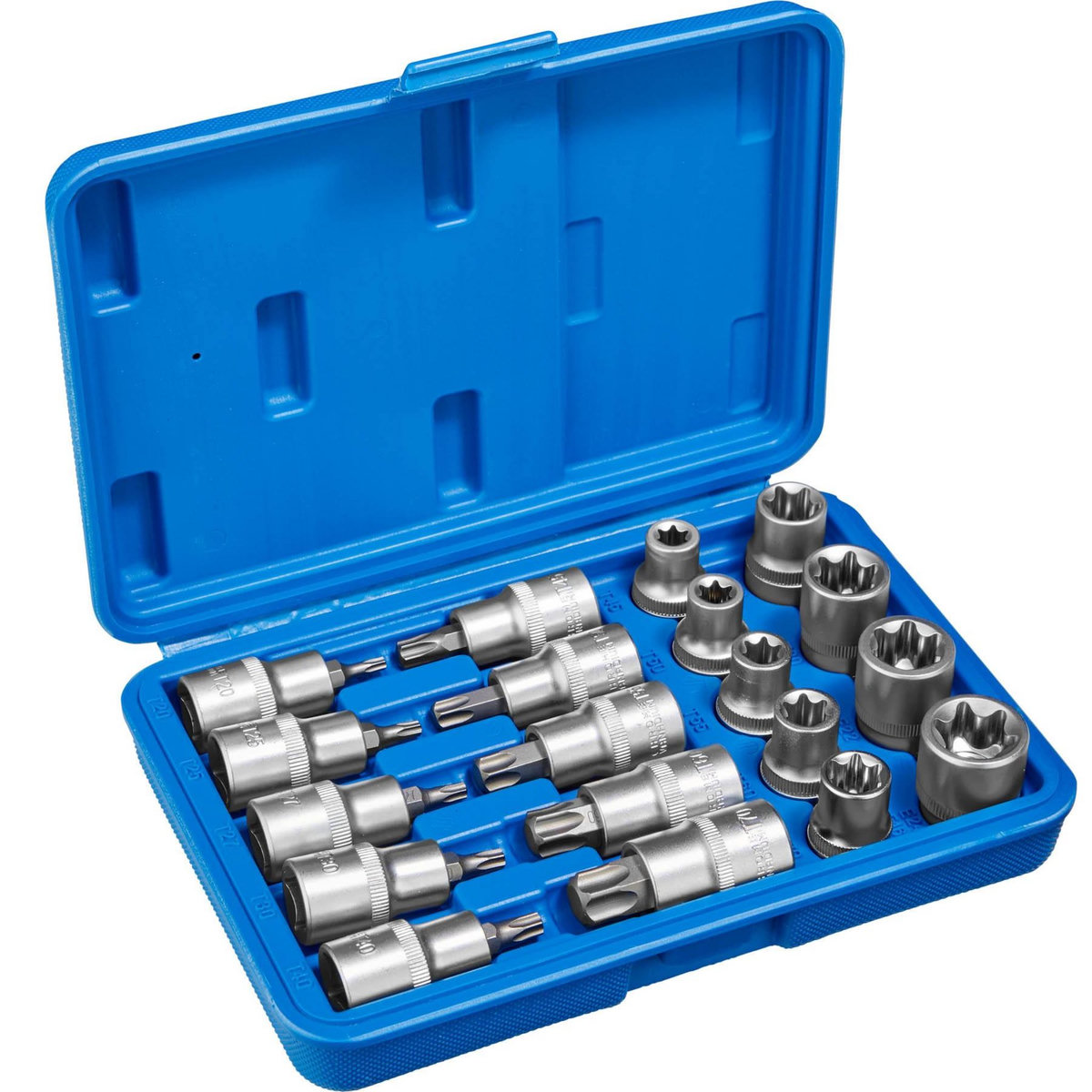 tectake Jeu de clés à douille torx 19 pièces 1/2 pouce bleu