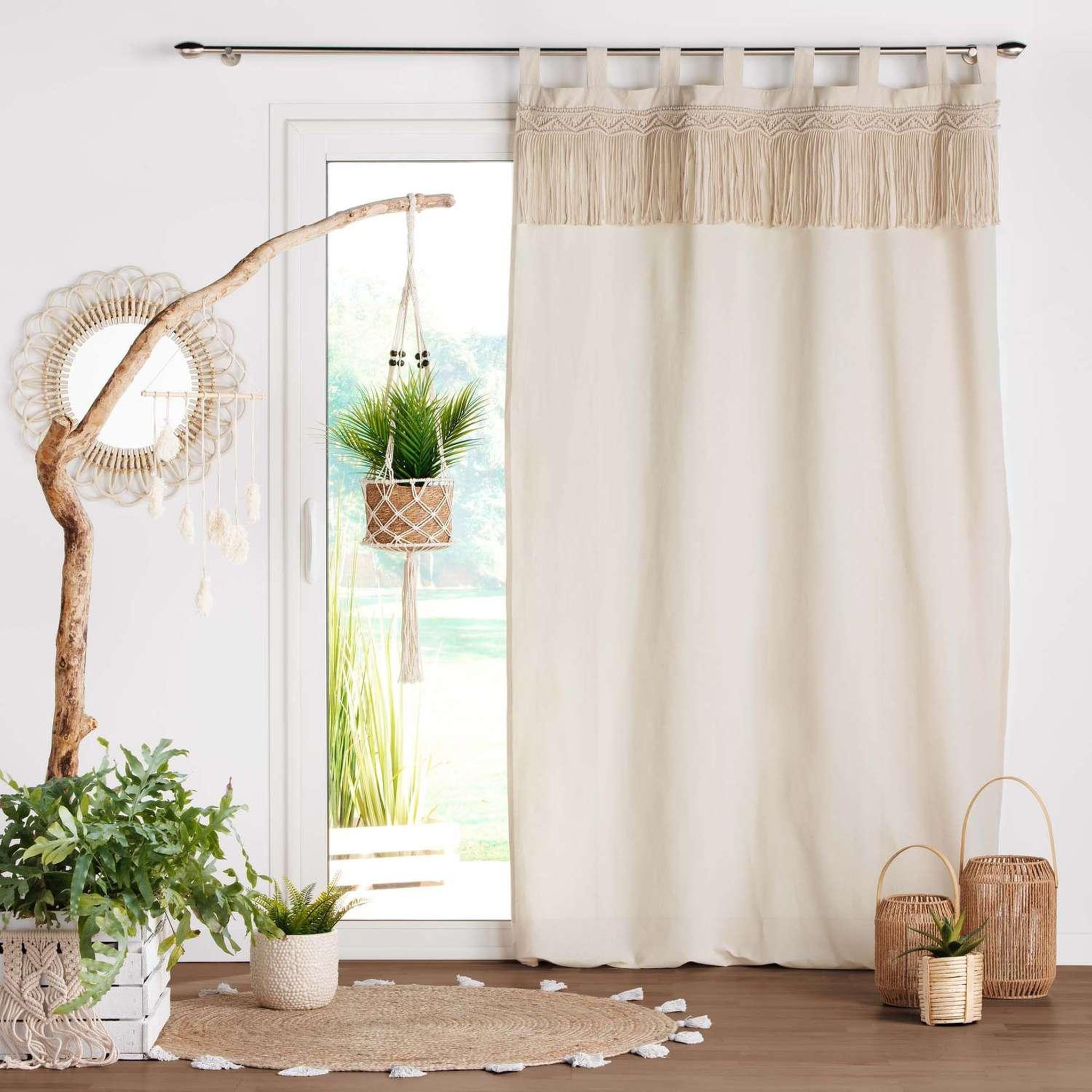 Voir la diapositive 2 : Douceur d'Intérieur Rideau ceres avec top macramé - 140 x 240 cm - naturel