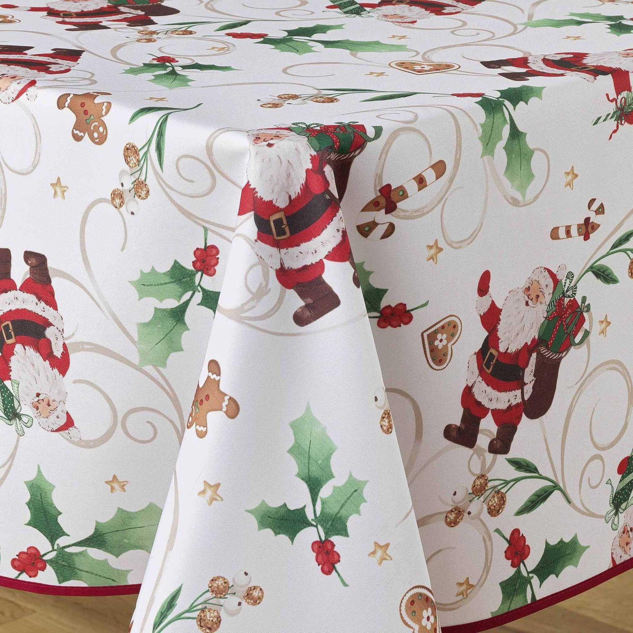 Voir la diapositive 3 : Douceur d'Intérieur Nappe rectangulaire antitache et infroissable père noël - 150 x 240 cm - blanc et rouge