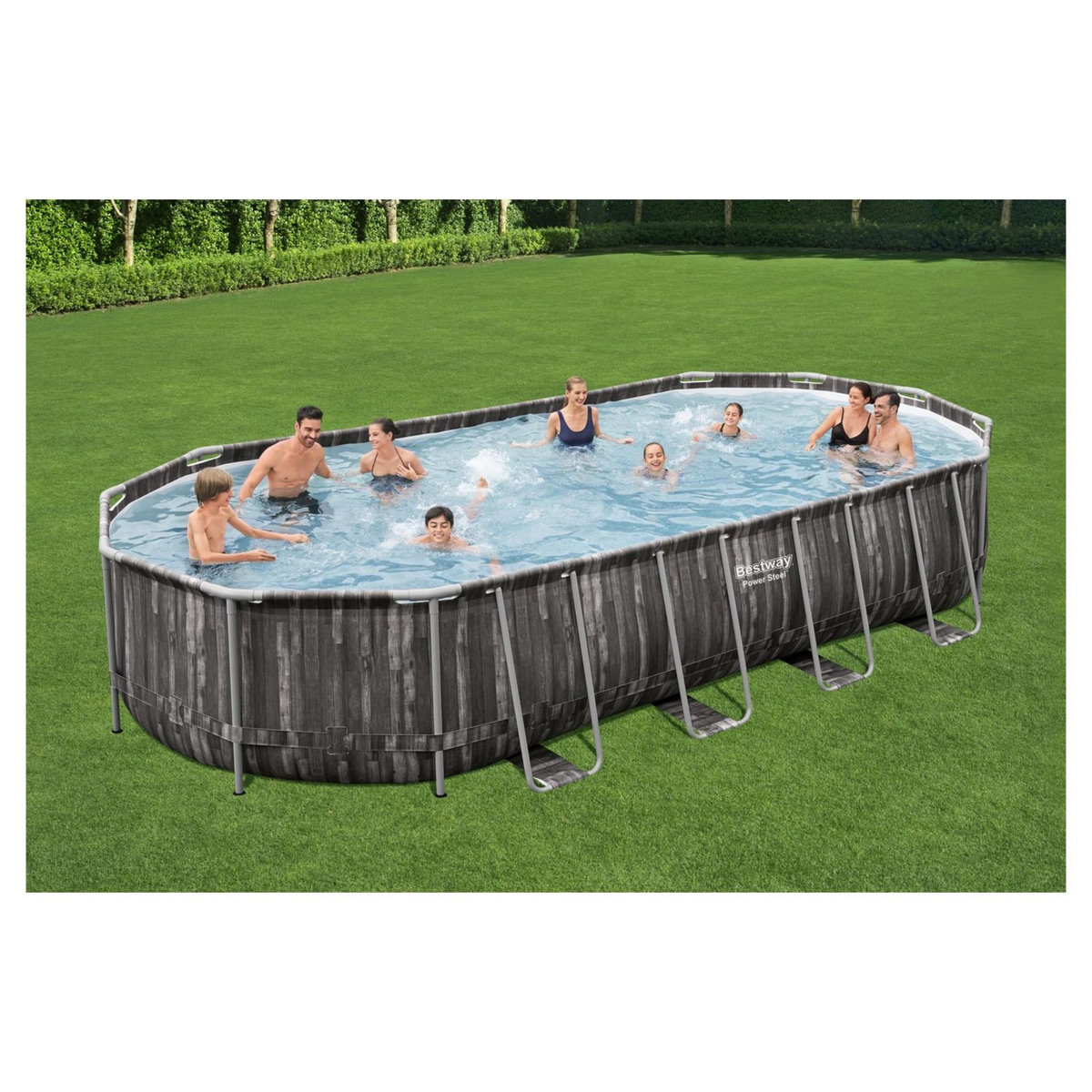 BESTWAY Piscine tubulaire ovale - Décor bois - 732x366x122cm - POWER STEEL™