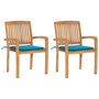 Voir la diapositive 1 : VIDAXL Chaises de jardin lot de 2 et coussins bleu Bois de teck massif