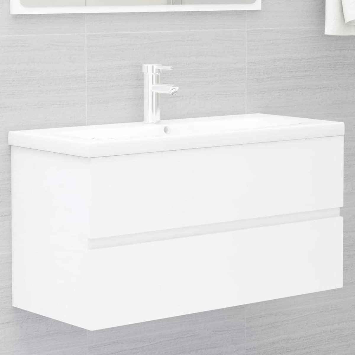 VIDAXL Armoire d'evier avec lavabo integre Blanc Bois d'ingenierie