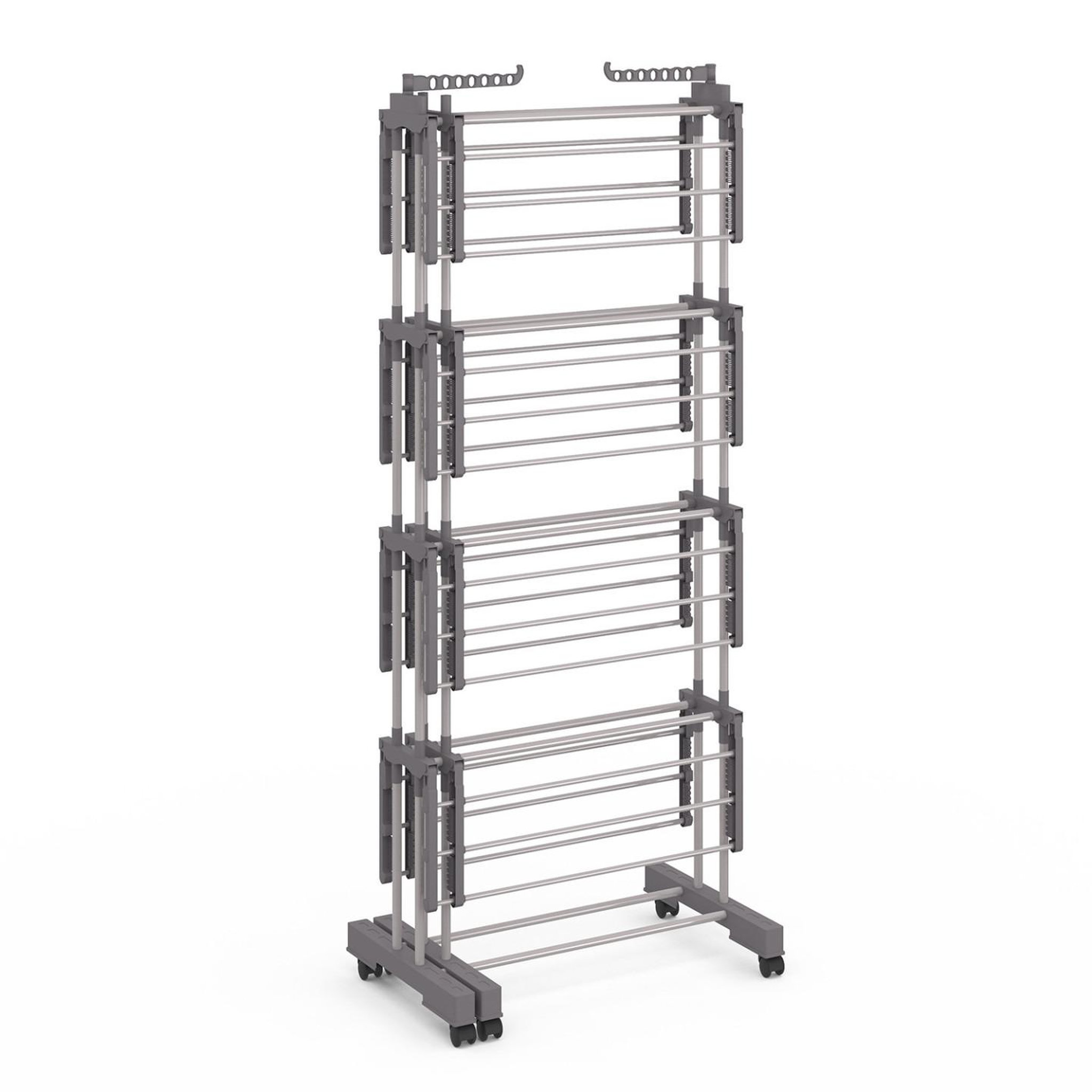 Voir la diapositive 6 : ID MARKET Séchoir à linge vertical pliable et extensible 4 niveaux maxi capacité 50m inox et gris