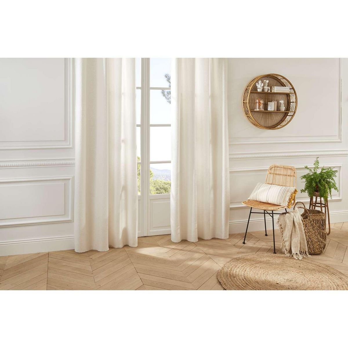 ATMOSPHERA Rideau à œillets Snowy - Bouclette unie - 140 x 260 cm - Ivoire