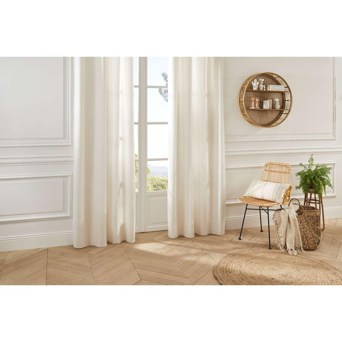 ATMOSPHERA Rideau à œillets Snowy - Bouclette unie - 140 x 260 cm - Ivoire
