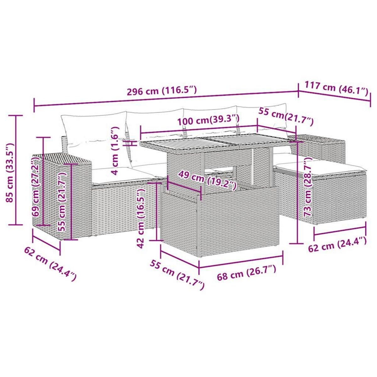 VIDAXL Salon de jardin 6 pcs avec coussins noir resine tressee