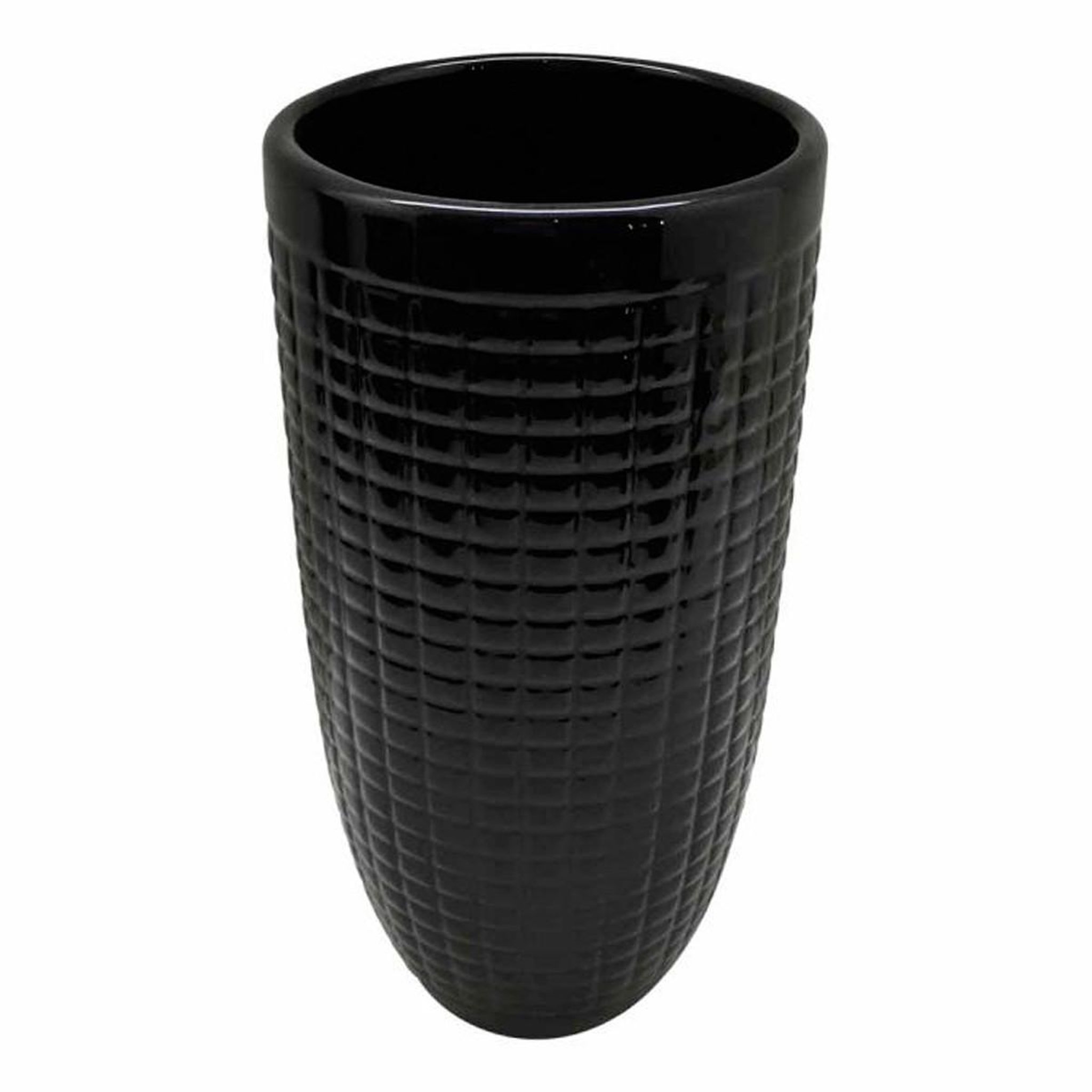HOMEA Vase déco en céramique  quadri  27cm noir