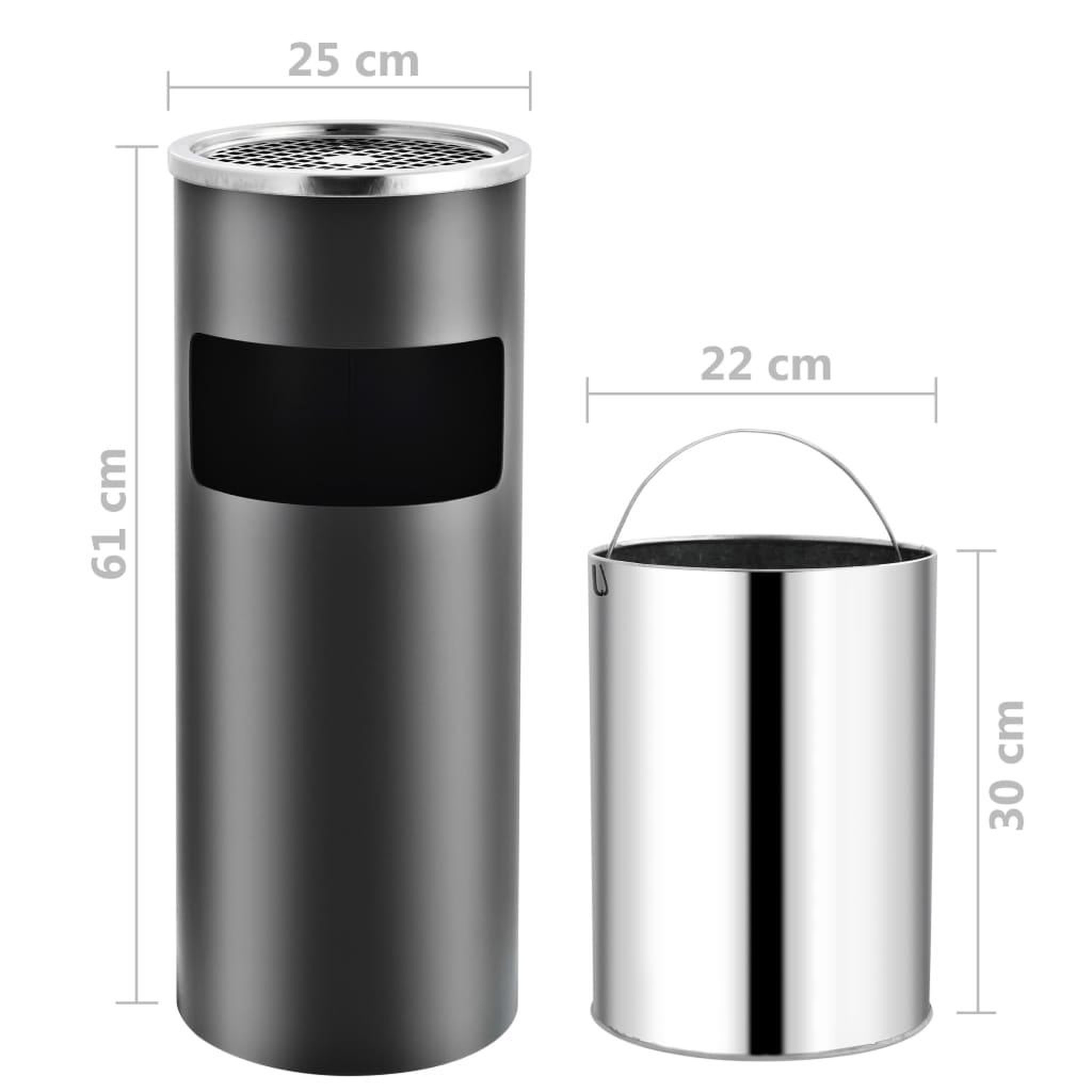 Voir la diapositive 6 : VIDAXL Poubelle a cendrier d'hotel 30 L Acier Gris