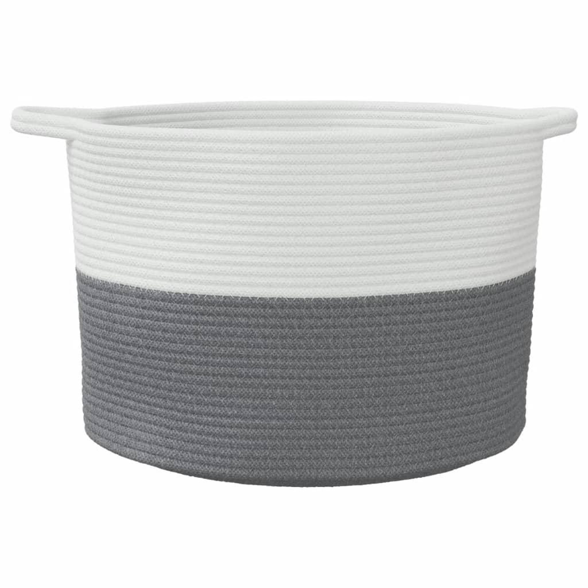 Voir la diapositive 4 : VIDAXL Panier a linge gris et blanc Ø55x36 cm coton