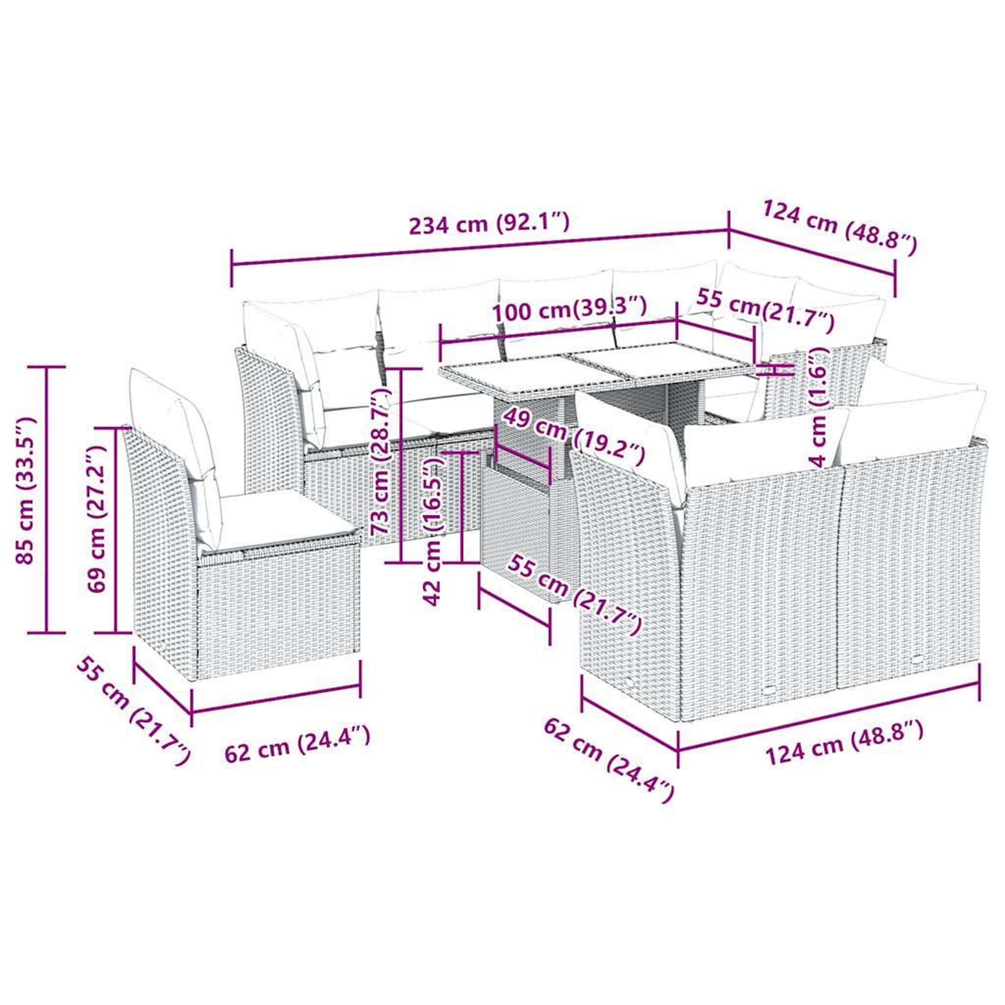 Voir la diapositive 6 : VIDAXL Salon de jardin 9 pcs avec coussins gris resine tressee
