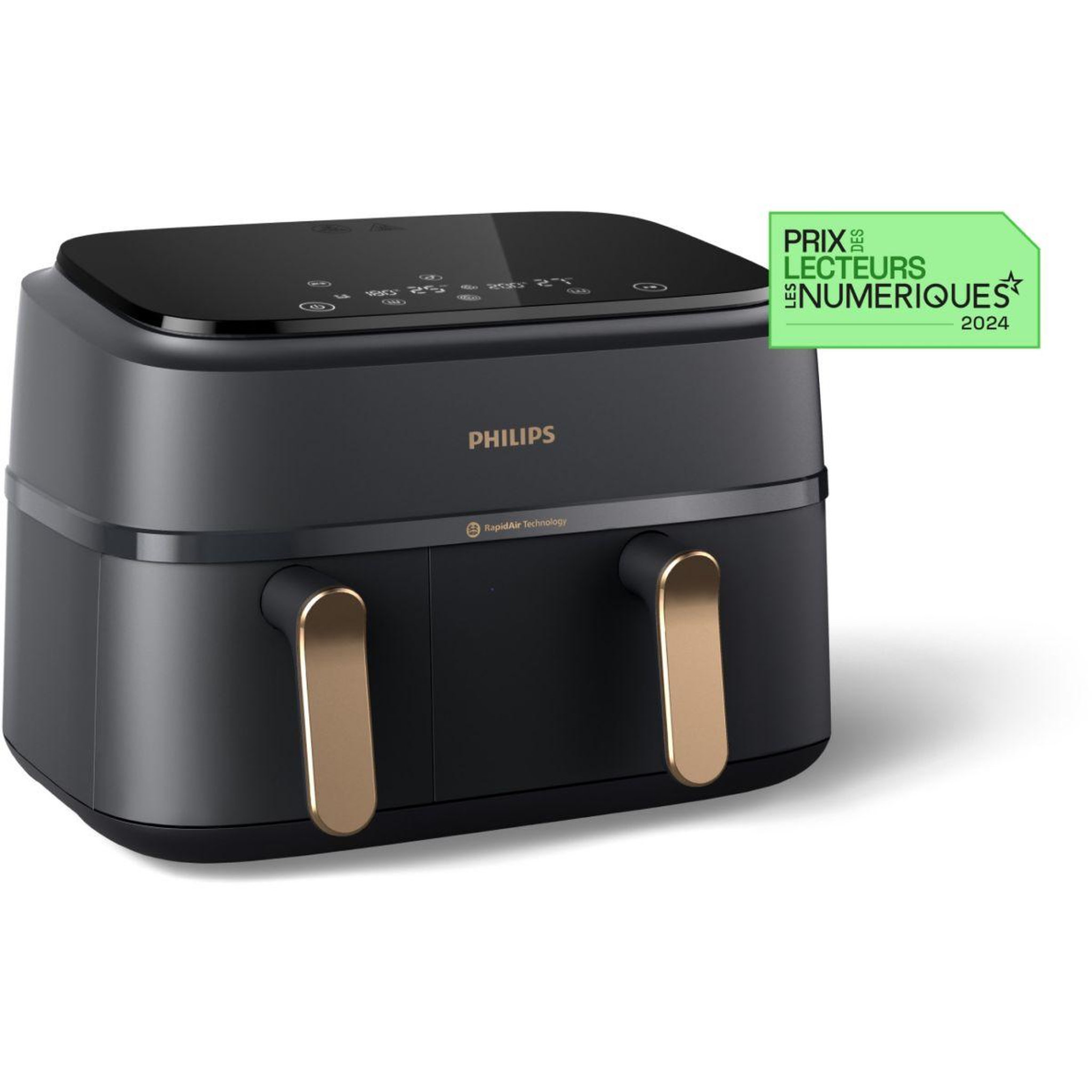 Philips Airfryer NA352/00 Friteuse sans huile double panier Noir/Doré, Série 3000 9L (3+6L)