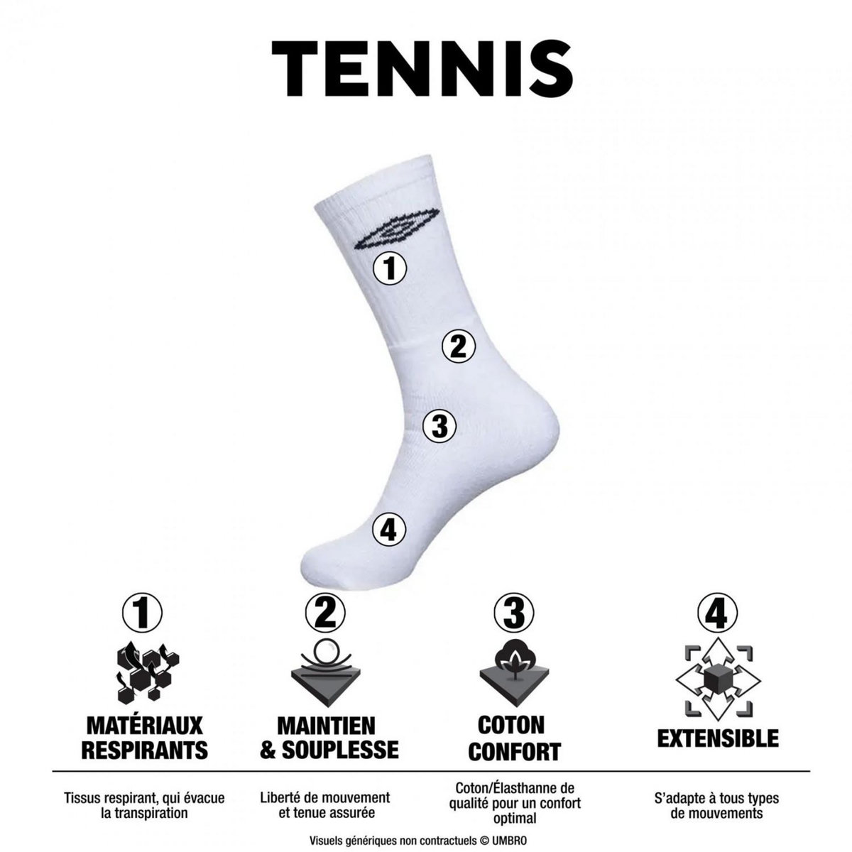 UMBRO Lot de 6 Paires de Chaussettes Tennis homme