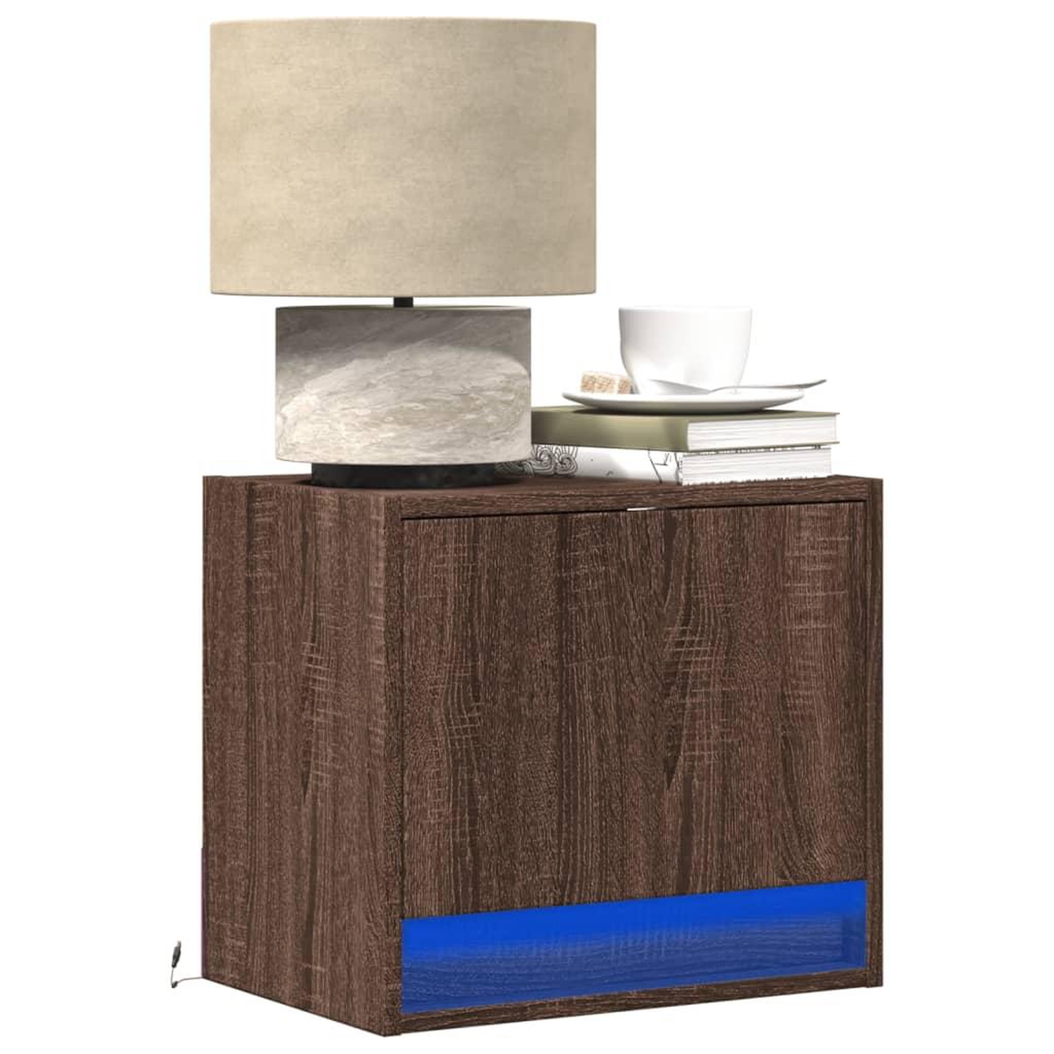 VIDAXL Tables de chevet murales avec lumieres LED 2 pcs chene marron
