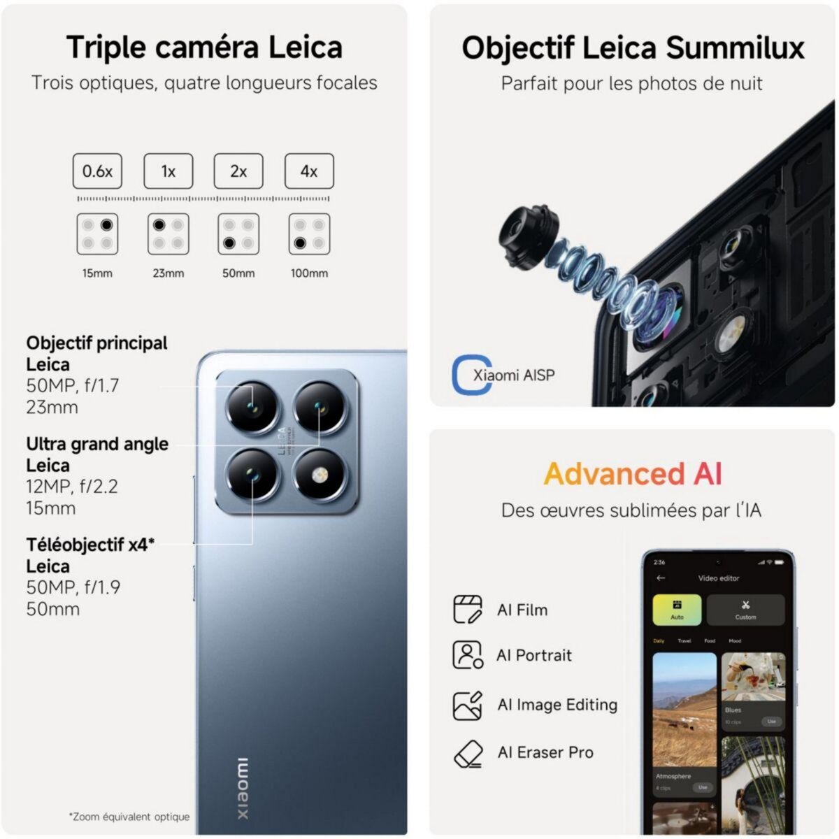 XIAOMI Smartphone 14T conçu avec Leica Gris 256Go