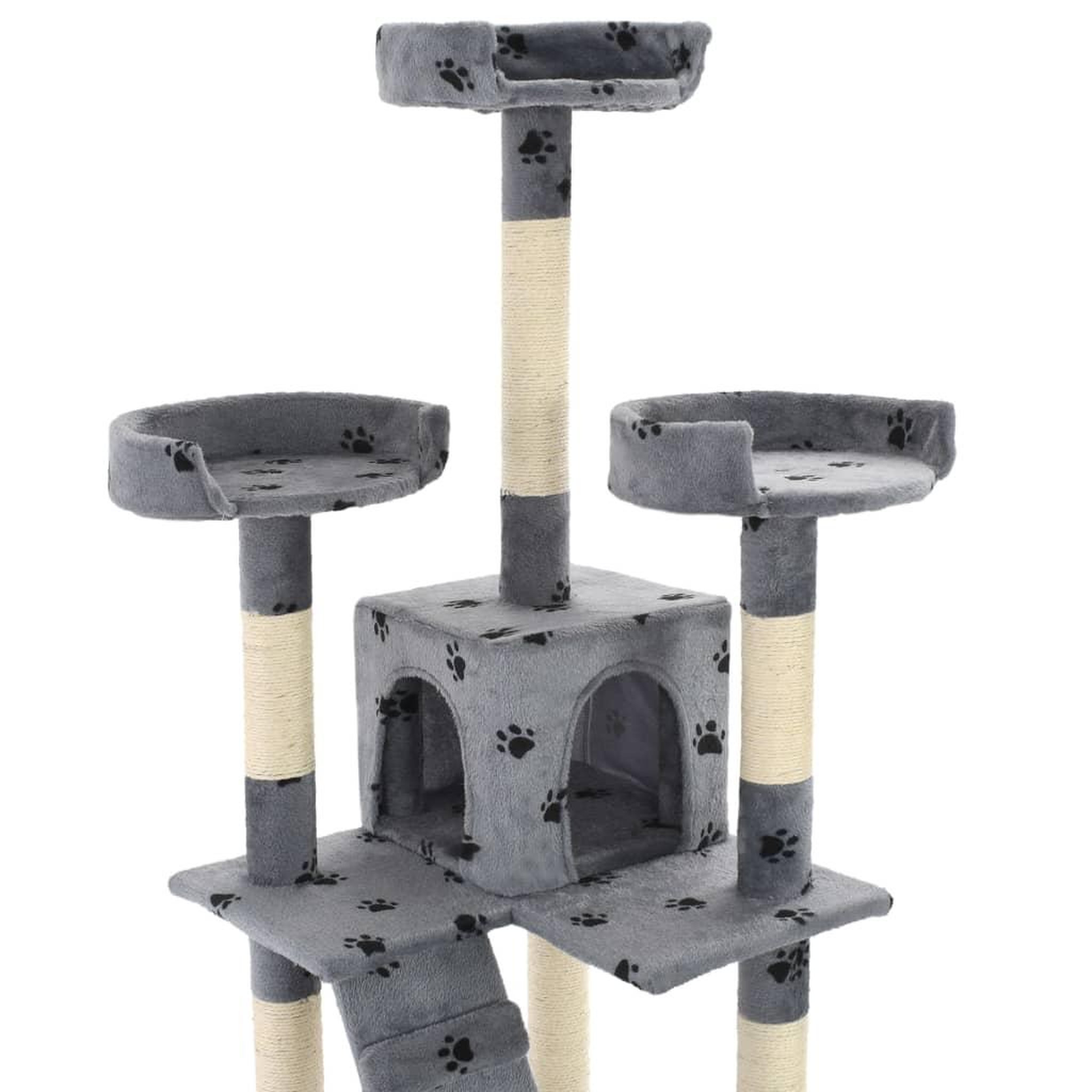 Voir la diapositive 5 : VIDAXL Arbre a chat et griffoirs Sisal 170cm Empreintes de pattes Gris