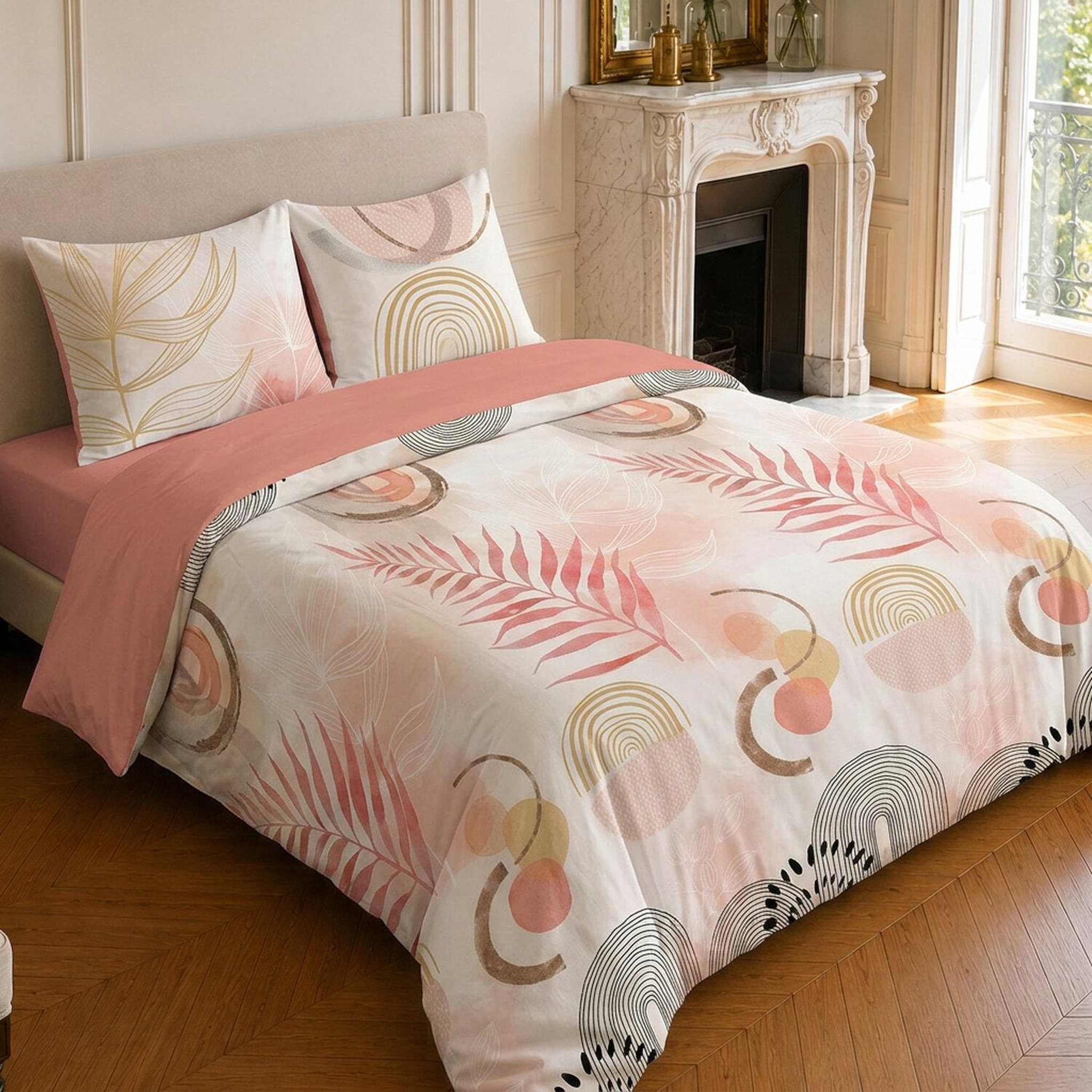 Voir la diapositive 2 : Home collection Parure housse de couette imprimée 100% coton 57 fils - terracotta - 260x240 cm