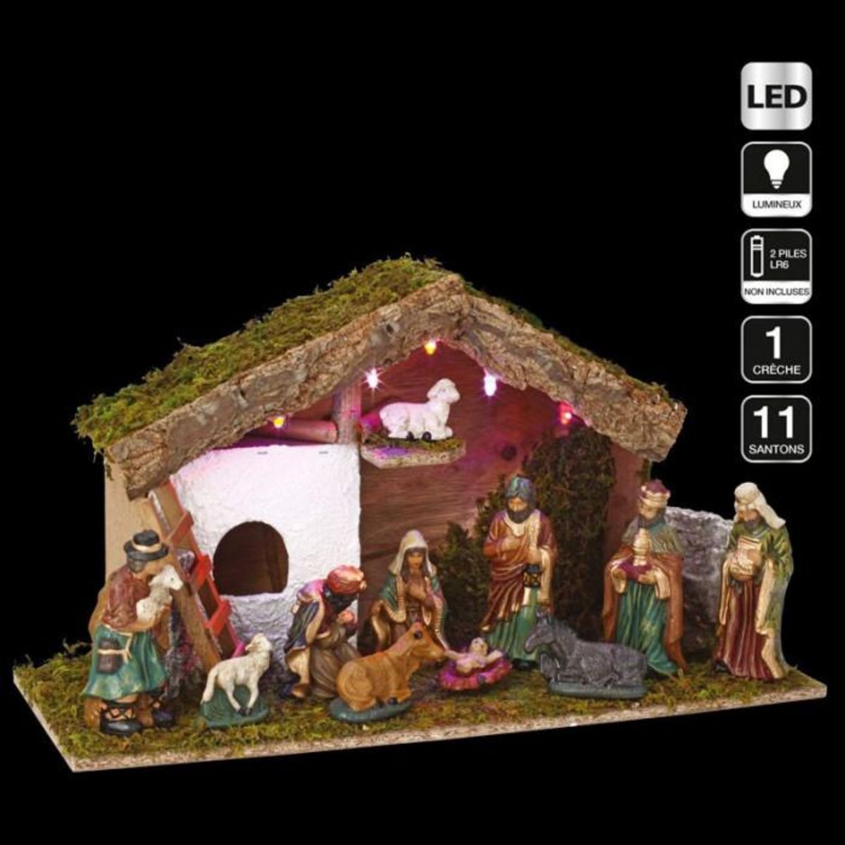 FEERIC LIGHT & CHRISTMAS Crèche de Noël Lumineuse  11 Santons  46cm Multicolore