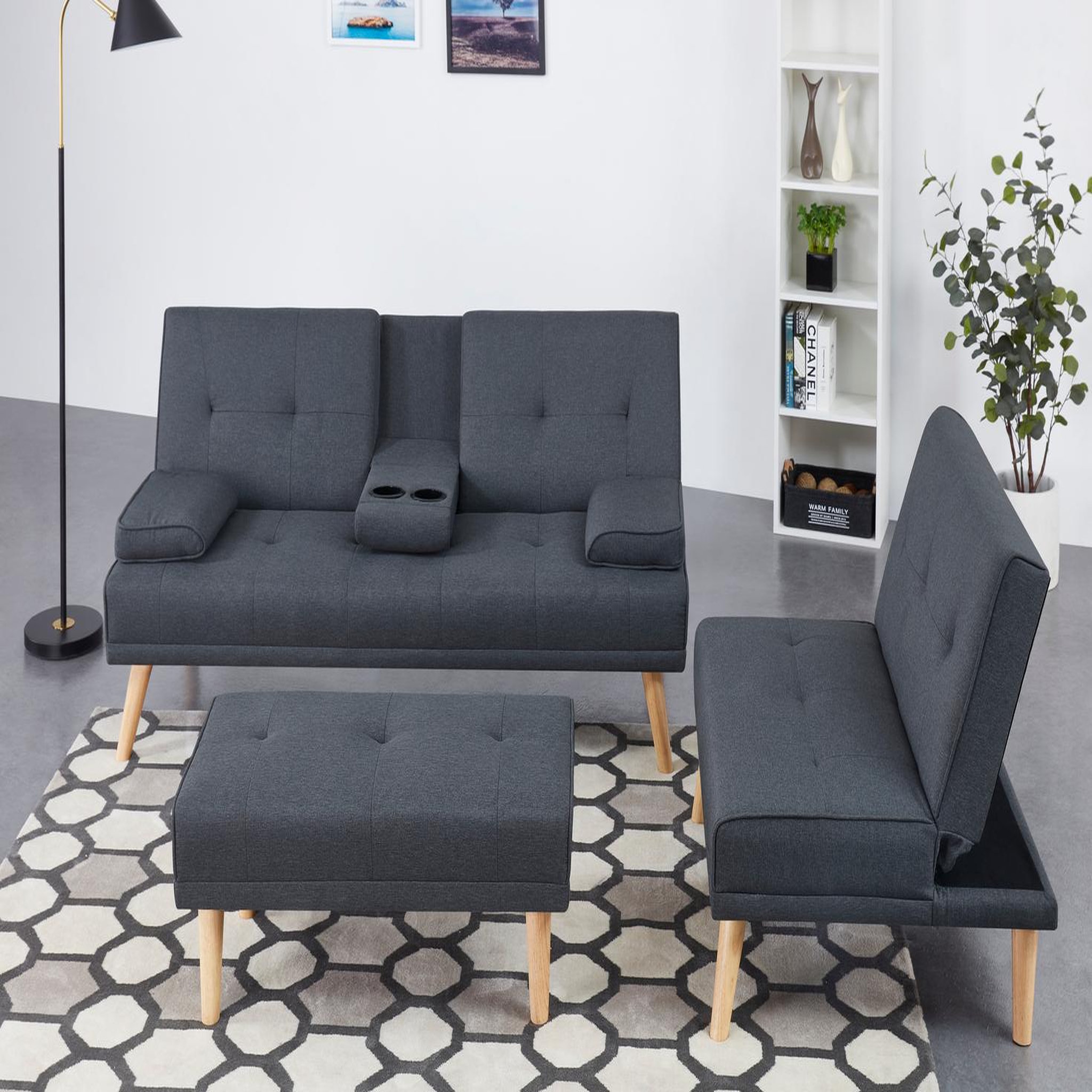 Voir la diapositive 6 : CONCEPT USINE Canapé scandinave convertible 5 places en tissu gris STOCKHOLM