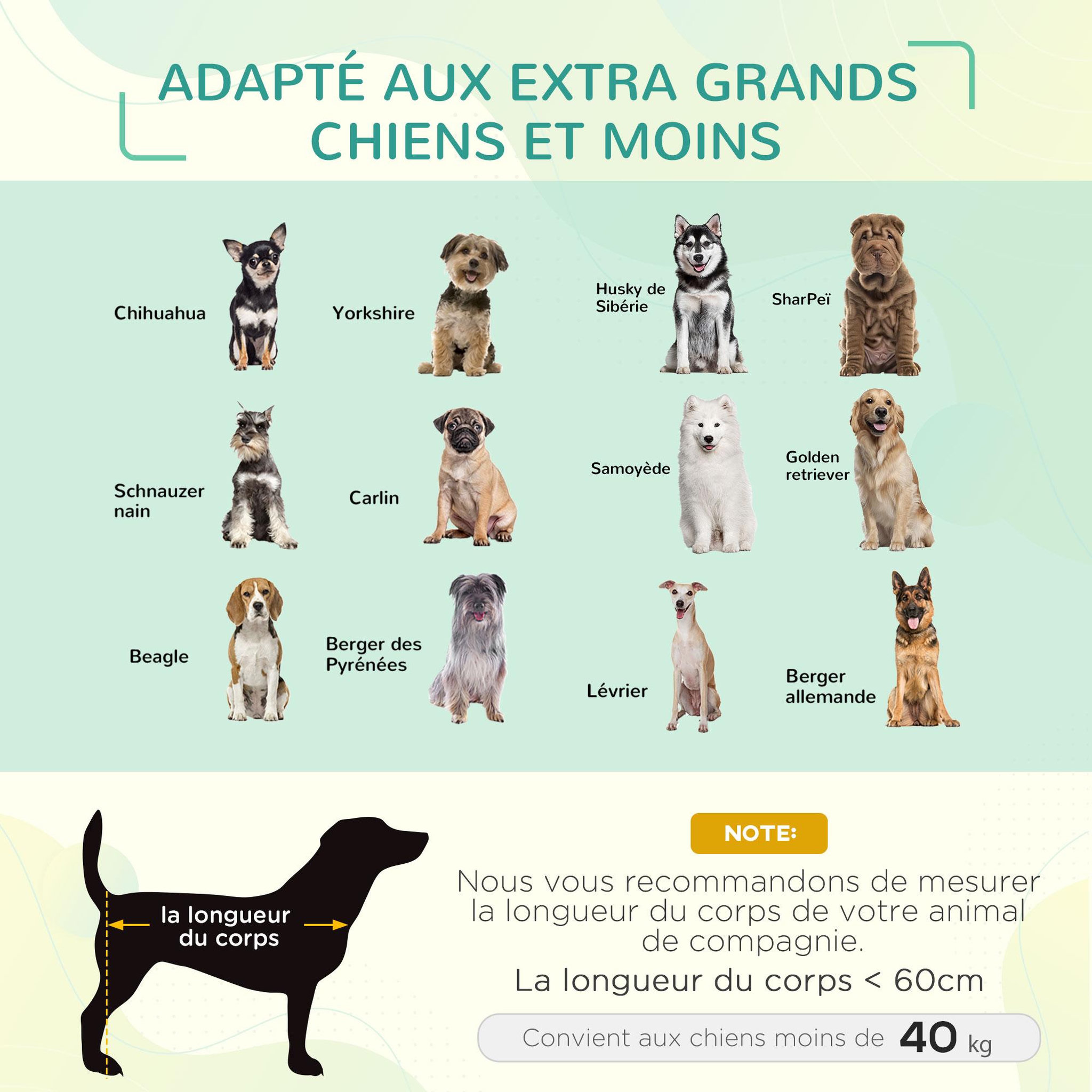 Voir la diapositive 4 : PAWHUT Lit pour chien chat xxl grand confort sur pied dim. 130l x 90l x 20h cm métal époxy textilène micro-perforé noir
