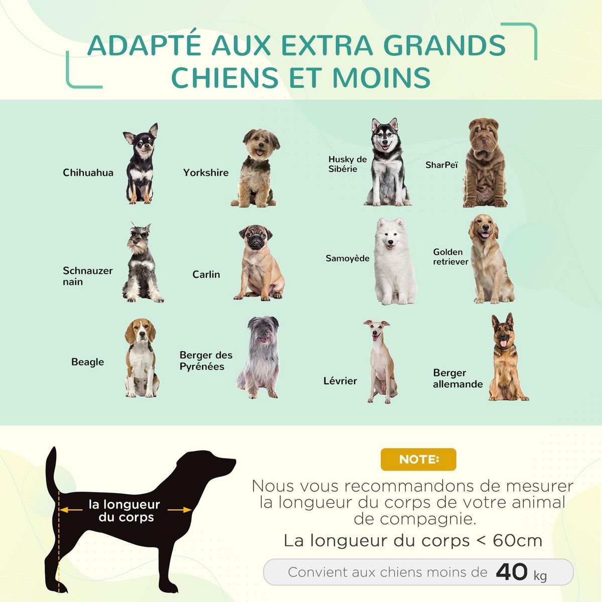 PAWHUT Lit pour chien chat XXL grand confort sur pied dim. 130L x 90l x 20H cm métal époxy textilène micro-perforé noir