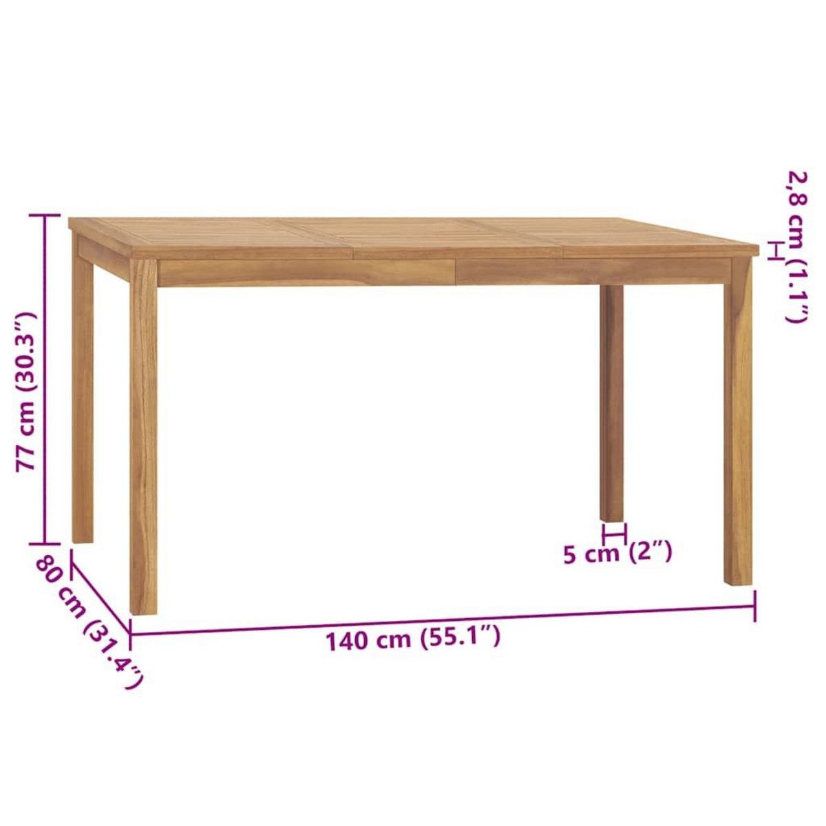VIDAXL Table a dîner de jardin 140x80x77 cm Bois de teck solide