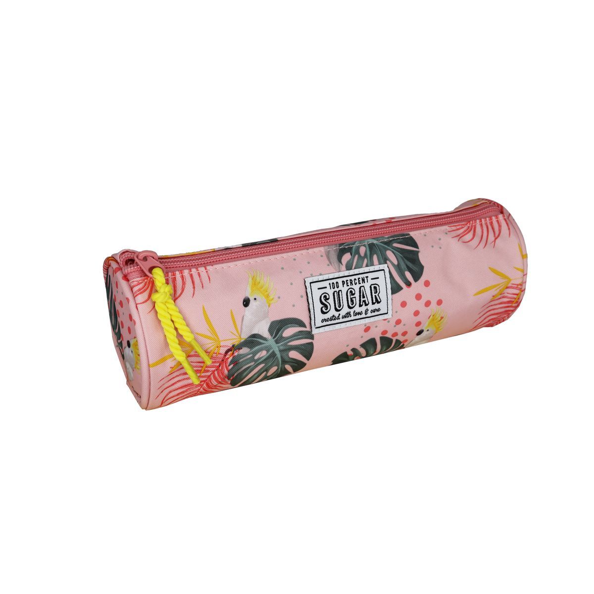 Trousse ronde motif feuilles roses