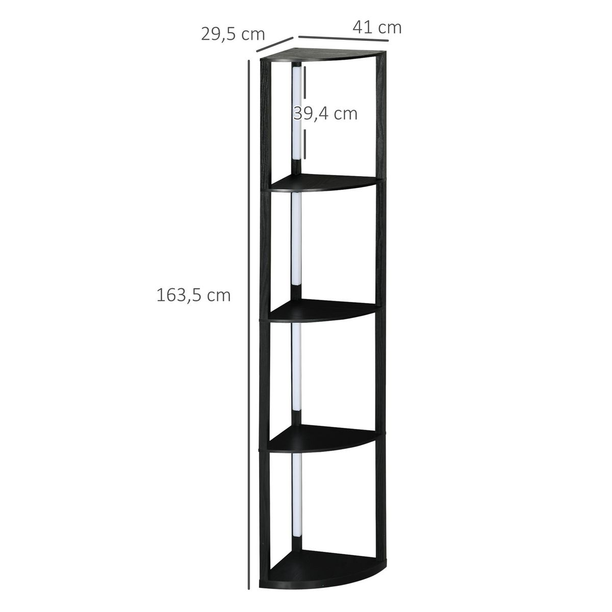 HOMCOM Lampadaire étagère LED d'angle réglable - lampe étagère 4 niveaux design dim.41x29x163cm - MDF noir