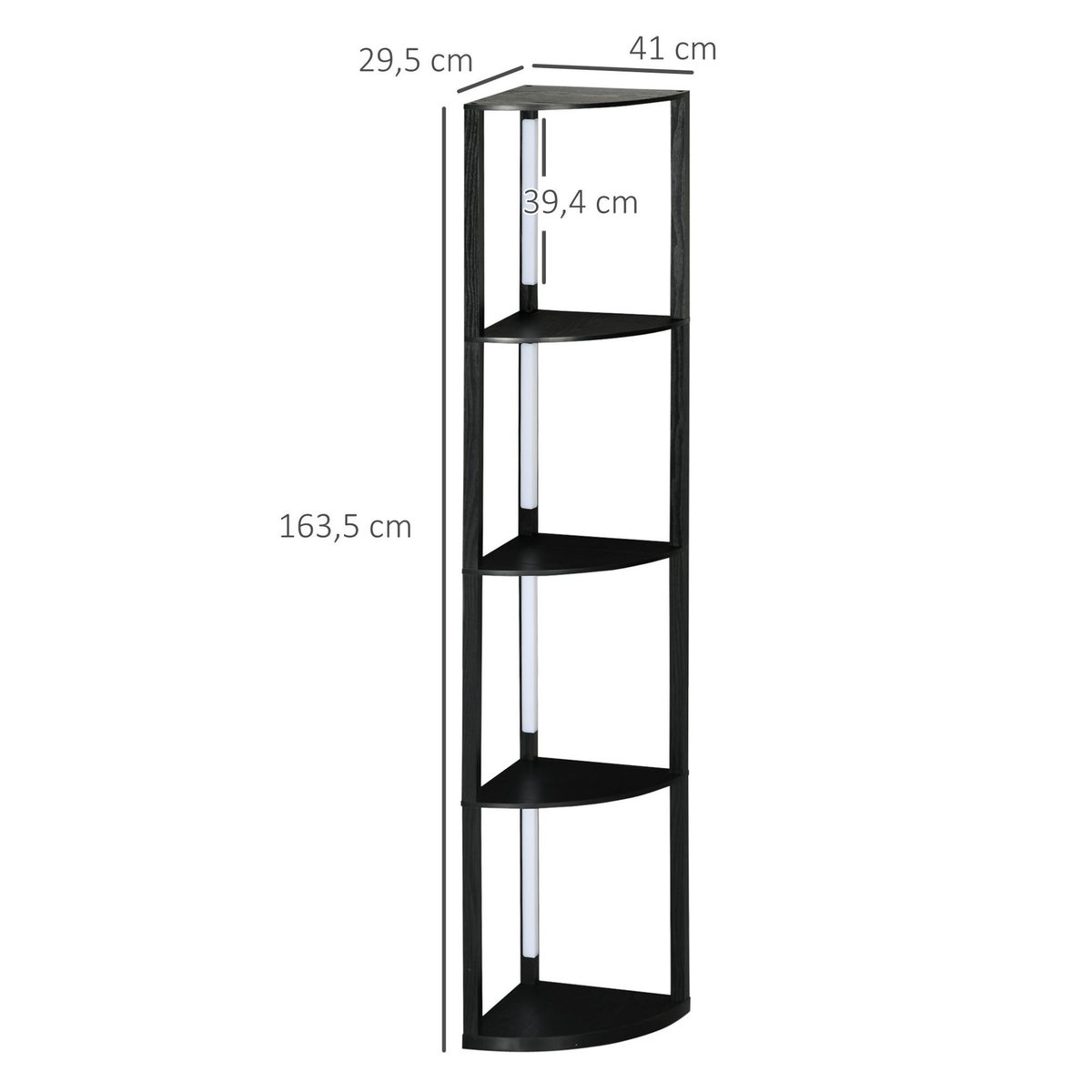 HOMCOM Lampadaire étagère LED d'angle réglable - lampe étagère 4 niveaux design dim.41x29x163cm - MDF noir