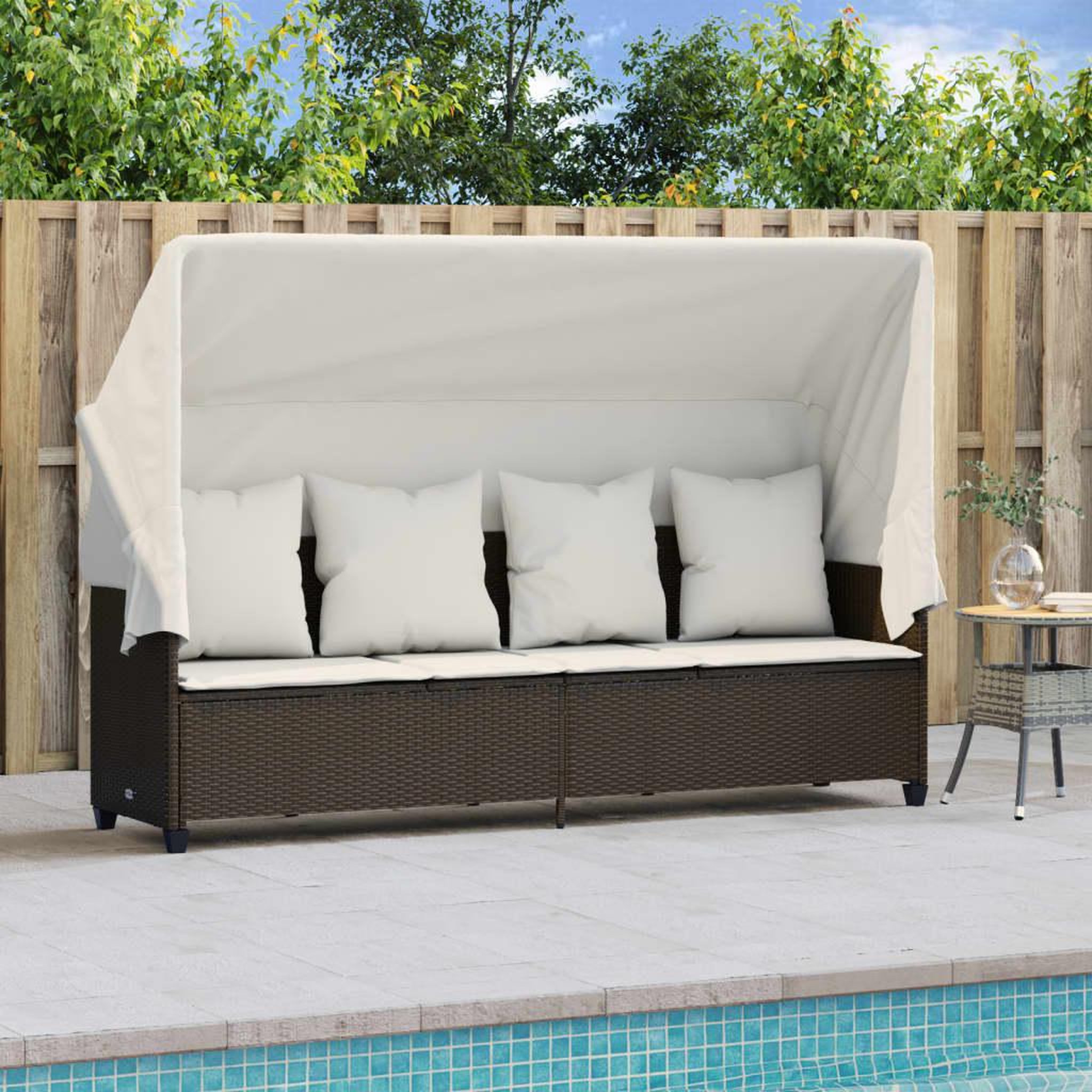 Voir la diapositive 3 : VIDAXL Chaise longue avec auvent et coussins marron resine tressee