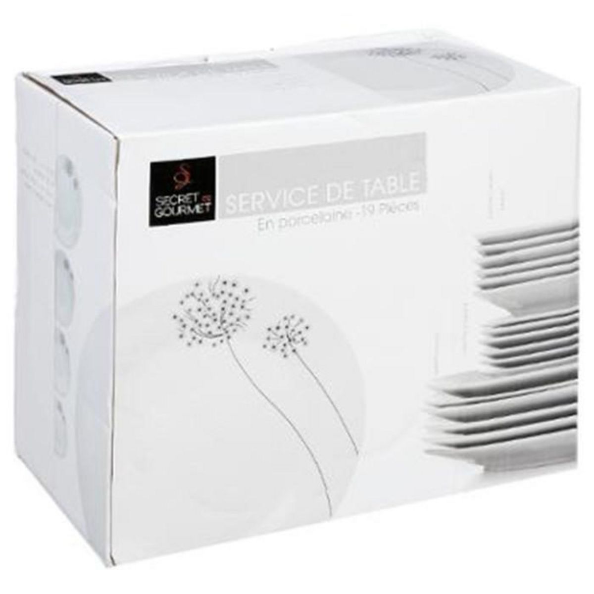SECRET DE GOURMET Service de Table 18 Pièces  Fleur Légère  27cm Blanc