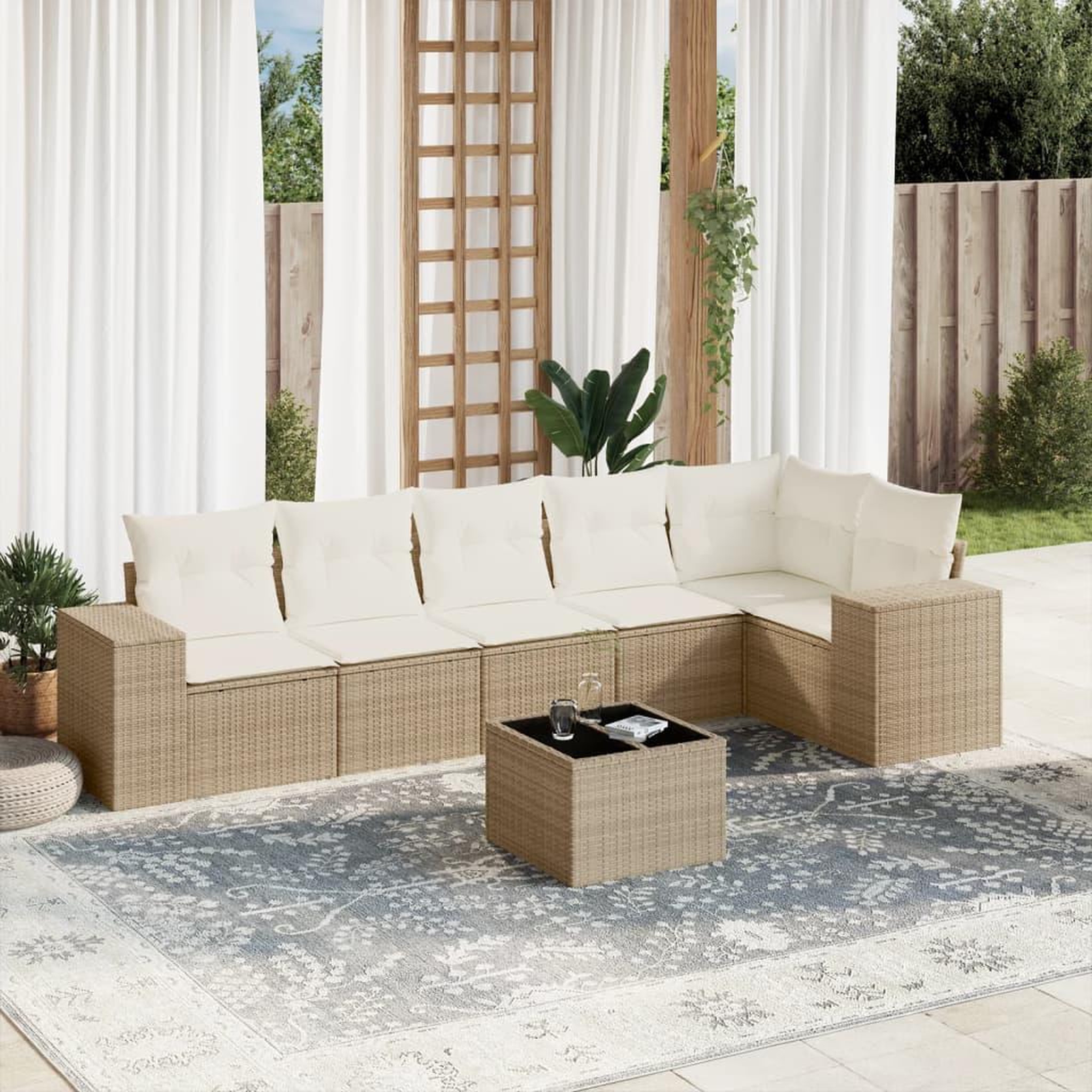 VIDAXL Salon de jardin avec coussins 7 pcs beige resine tressee