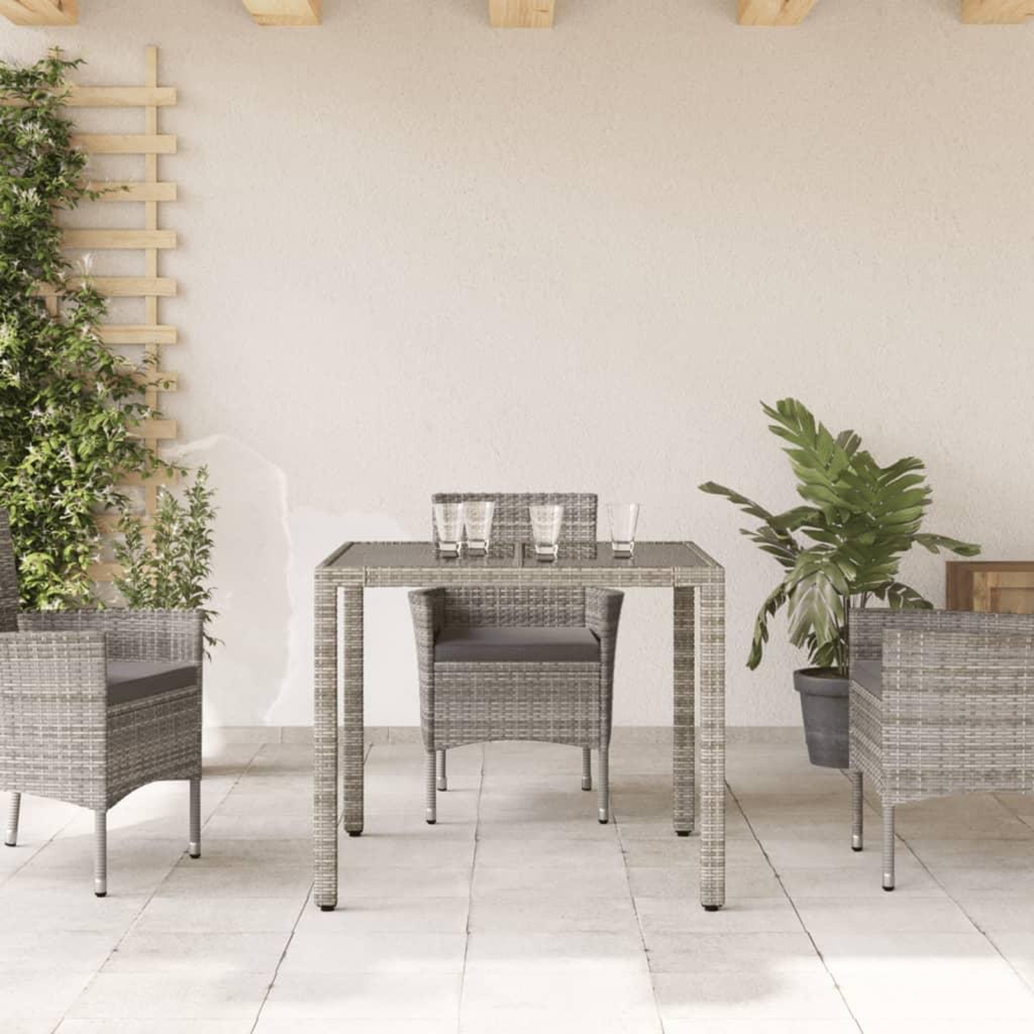 Voir la diapositive 3 : VIDAXL Table de jardin dessus en verre Gris 90x90x75 cm Resine tressee