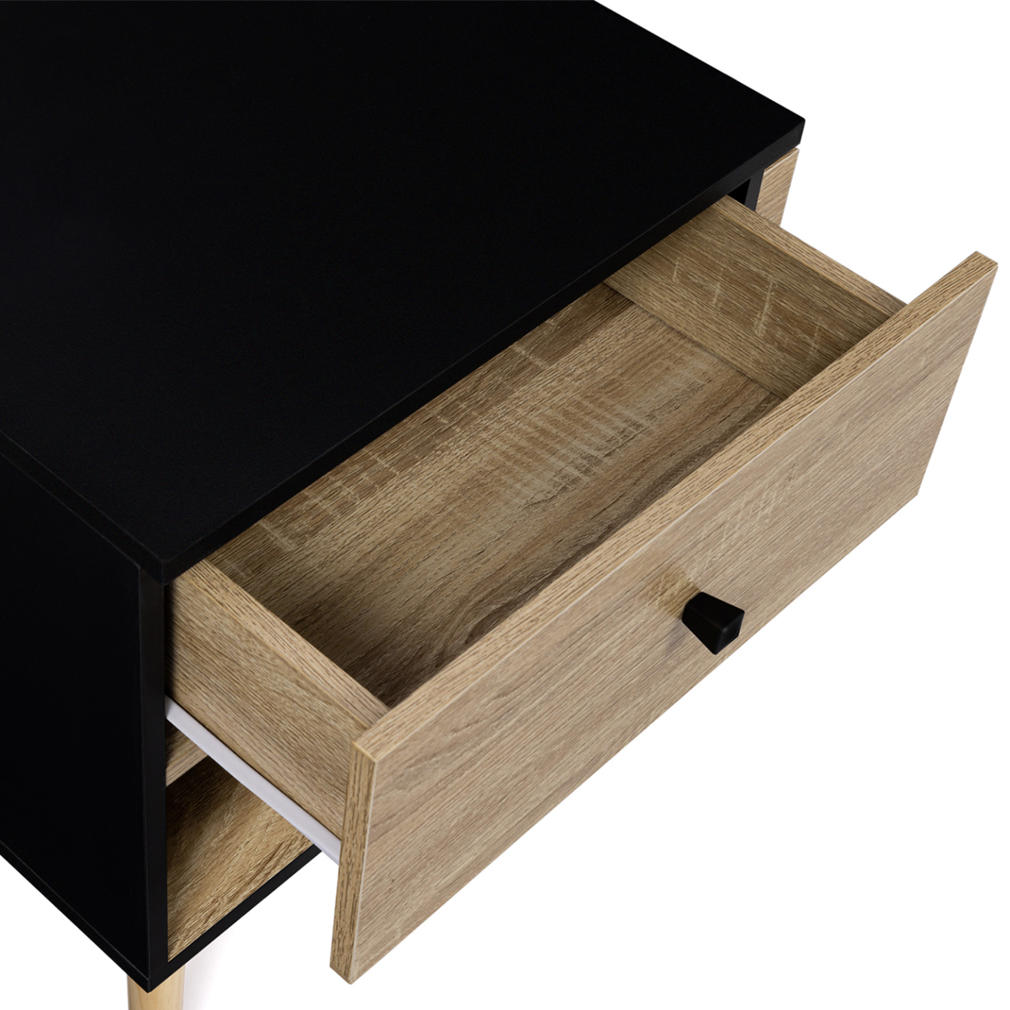 Voir la diapositive 6 : ID MARKET Lot de 2 tables de chevet emmie scandinaves 1 tiroir avec niche noir et hêtre