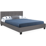 ID MARKET Lit double CHARLOTTE avec tête de lit et sommier 140 x 190 cm PVC gris