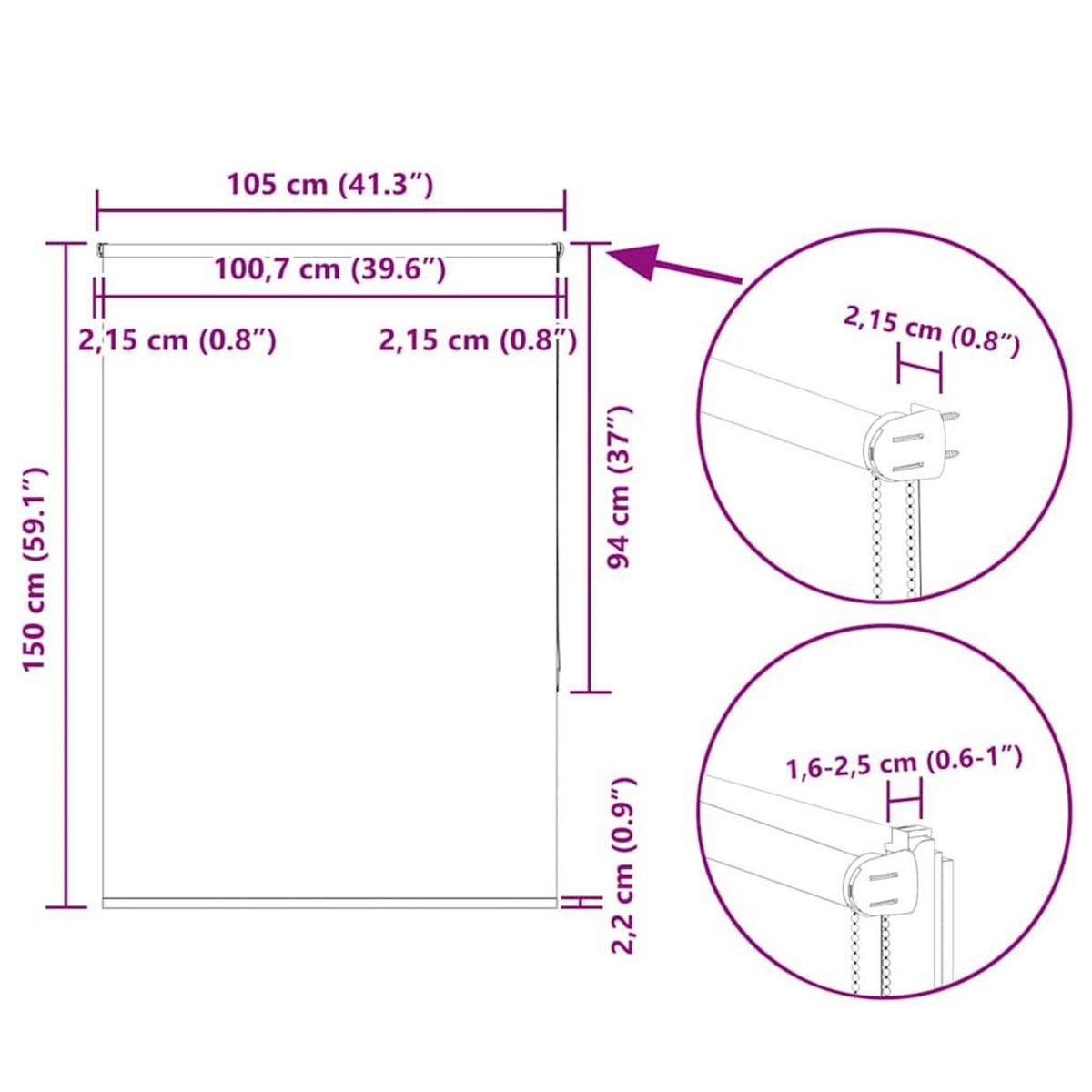 VIDAXL Store enrouleur occultant blanc casse 105x175 cm largeur tissu
