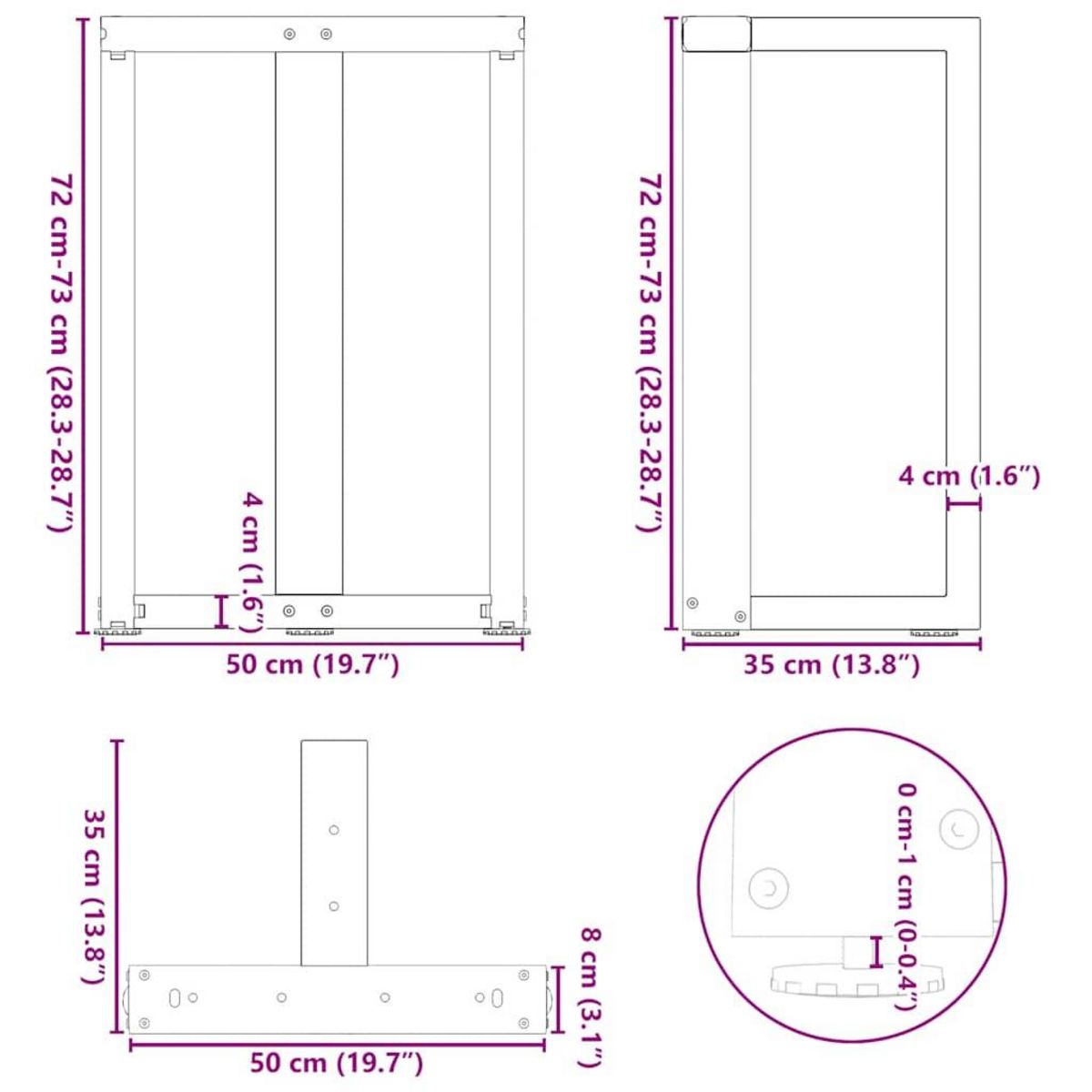 VIDAXL Pieds de table a manger forme de T 2 pcs blanc 50x35x(72-73) cm