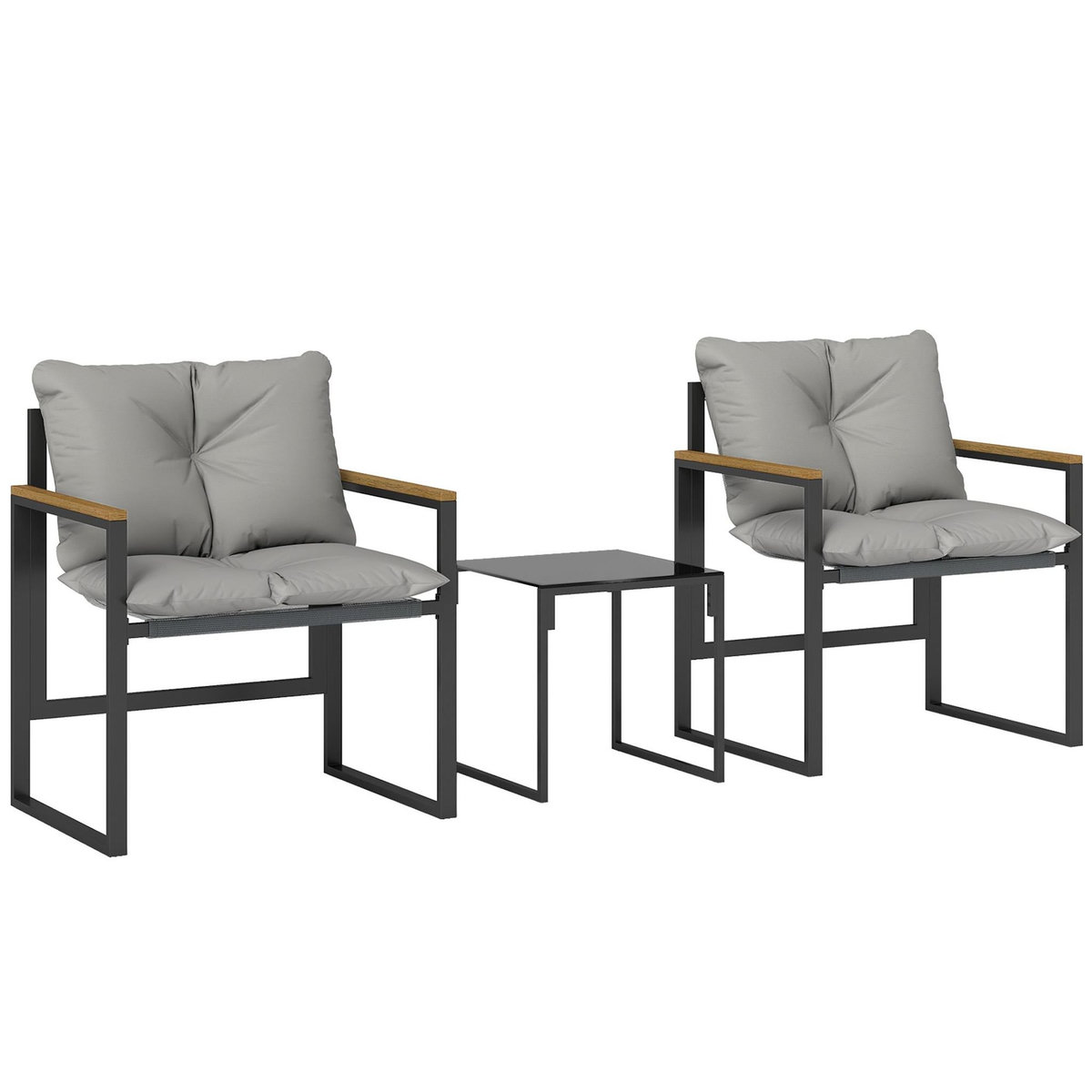 OUTSUNNY Salon de jardin 2 places 2 fauteuils 1 table basse métal gris