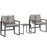 OUTSUNNY Salon de jardin 2 places 2 fauteuils 1 table basse métal gris