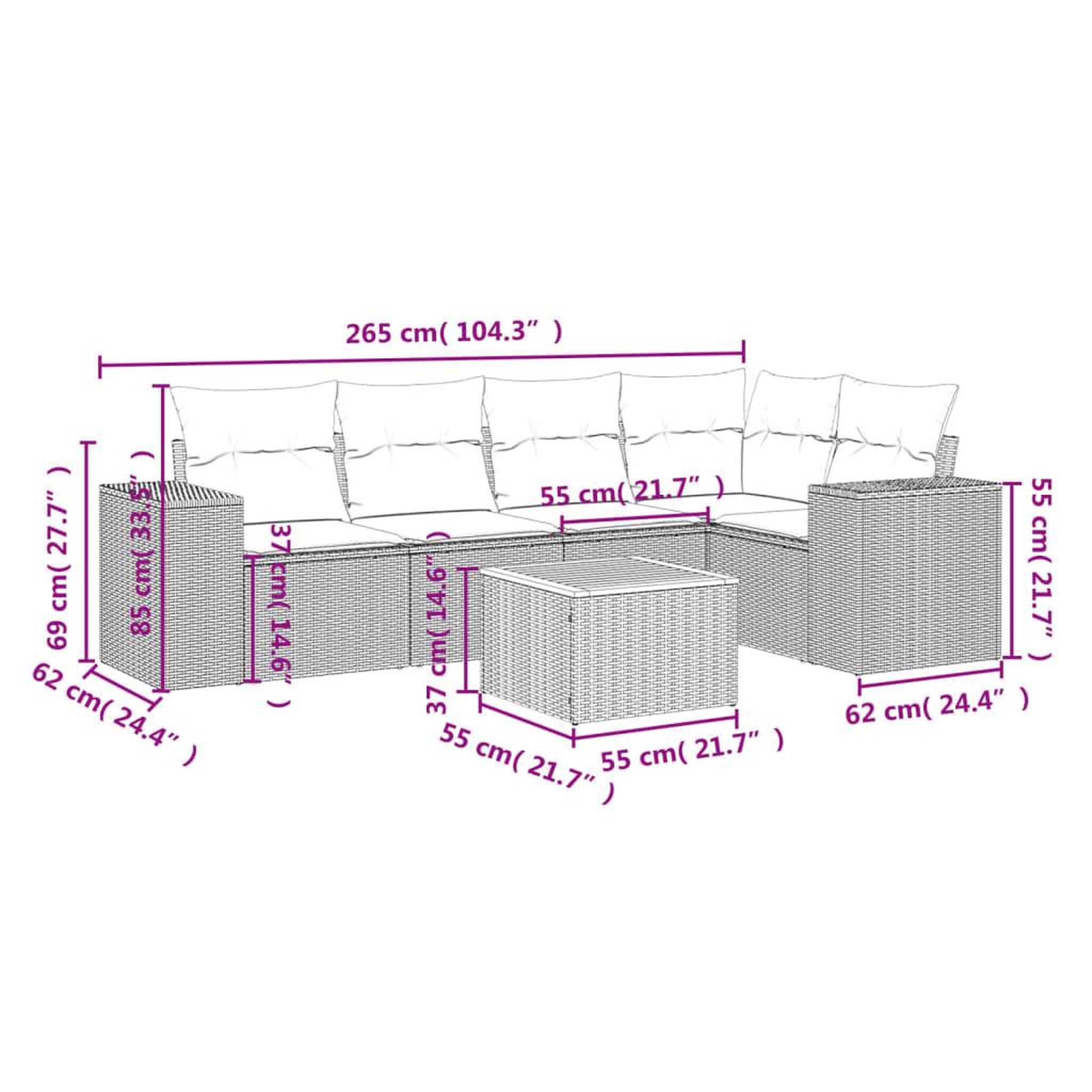 Voir la diapositive 3 : VIDAXL Salon de jardin avec coussins 6 pcs beige resine tressee
