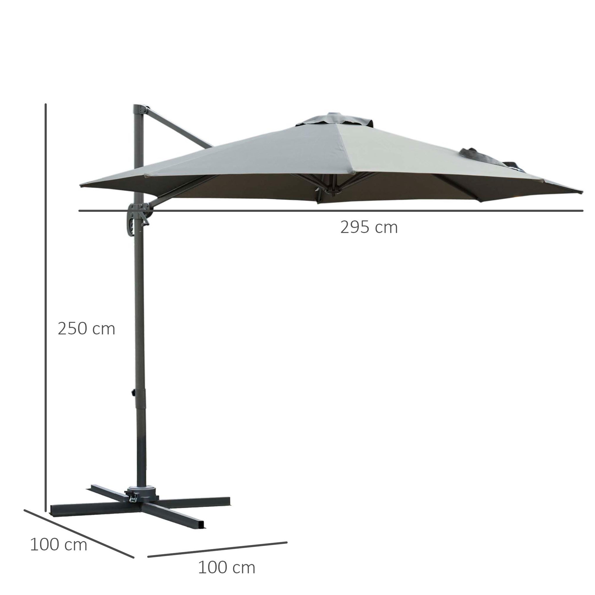 Voir la diapositive 3 : OUTSUNNY Parasol déporté octogonal inclinable rotatif 360° manivelle piètement acier mât alu. dim. Ø 2,95 x 2,5H m polyester haute densité gris