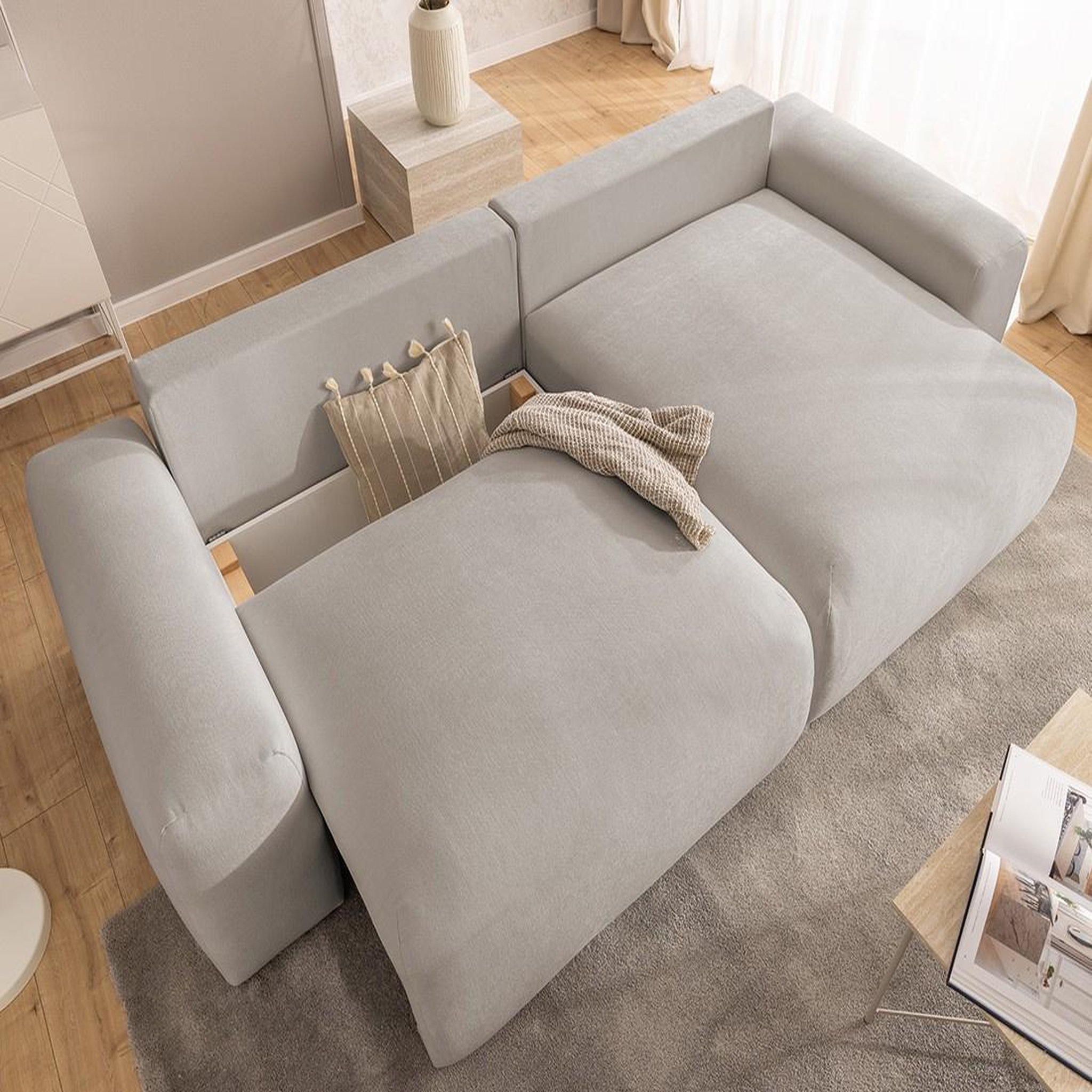 Voir la diapositive 4 : BEST MOBILIER Constance - canapé d'angle réversible 4 places convertible avec coffre en tissu