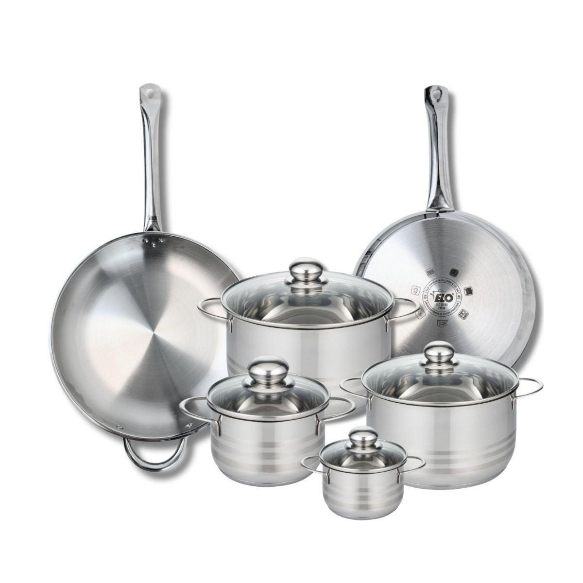ELO Ensemble de 2 Poêles de cuisson 28 et 32 cm et 4 faitouts 12, 16, 20 et 24 cm Elo Profi Brillant