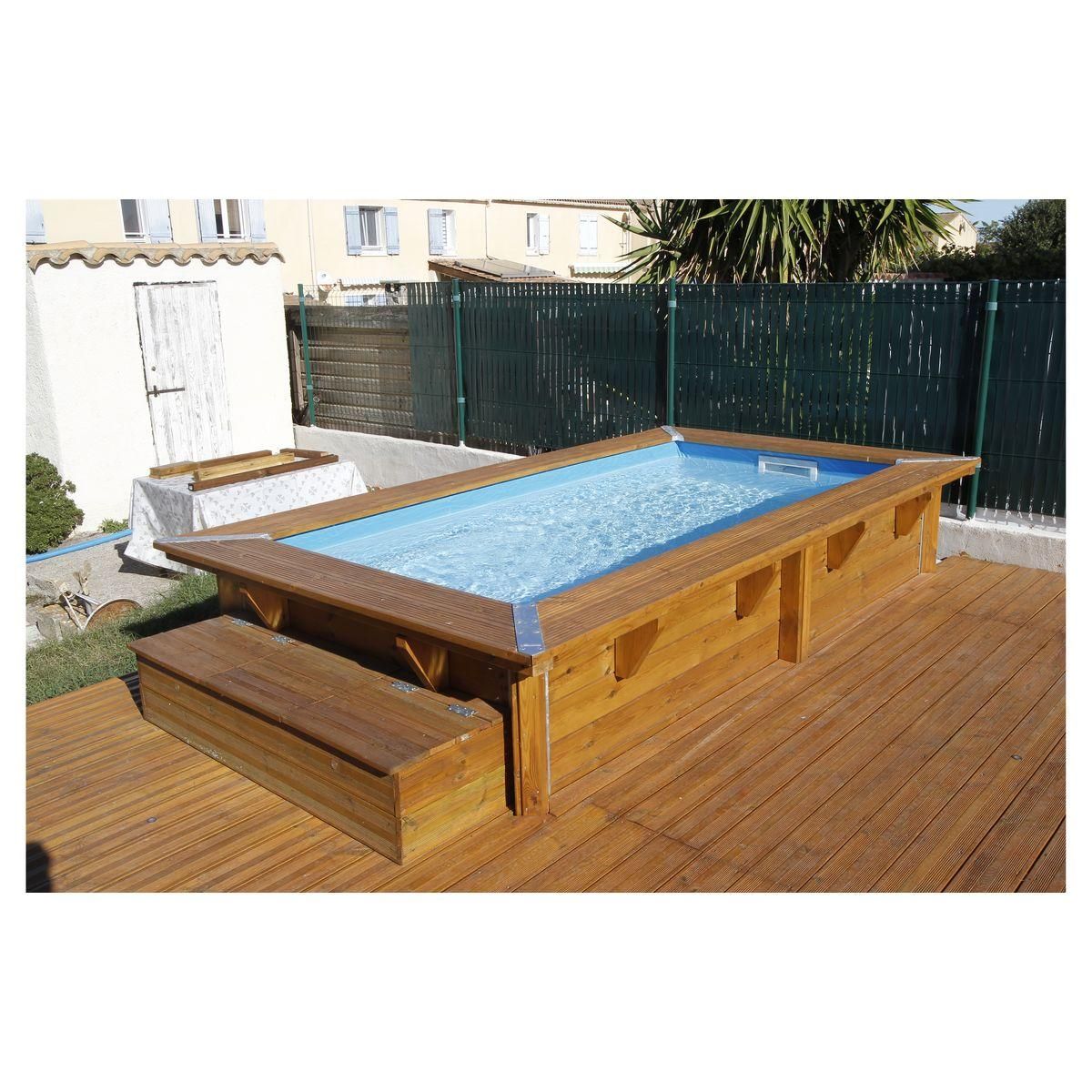 UBBINK Piscine hors sol bois rectangulaire - 200x350x71cm -Liner Bleu - SUNWATER